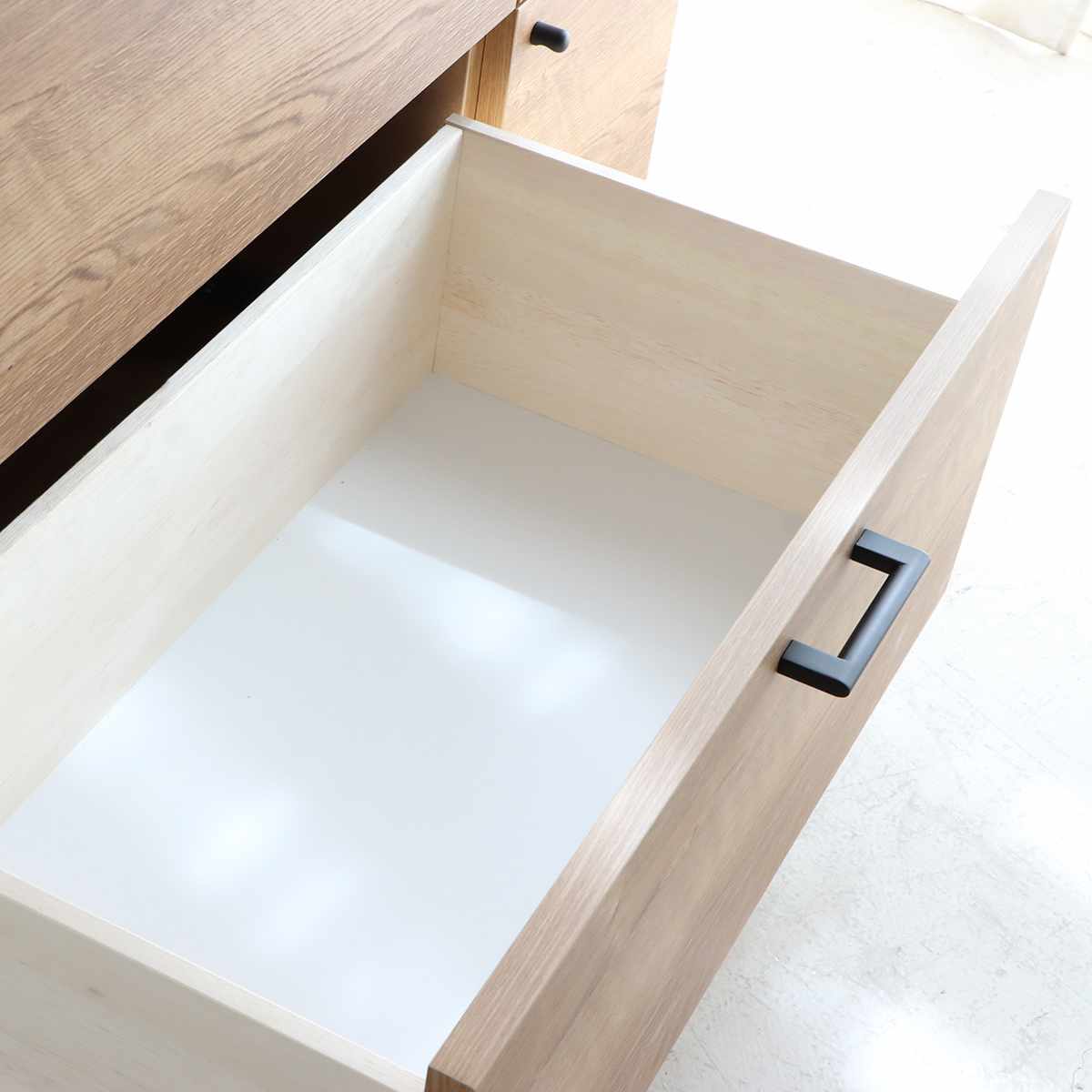 キッチンカウンター 幅104.7cm ステンレス 天板 木目調 日本製 完成品 ( スライド棚 家電収納 キッチン収納 引き出し 3段 脚付き フルスライドレール 木目 炊飯器 電気ポット 引出 ステンレス天板 作業台 コード穴 )