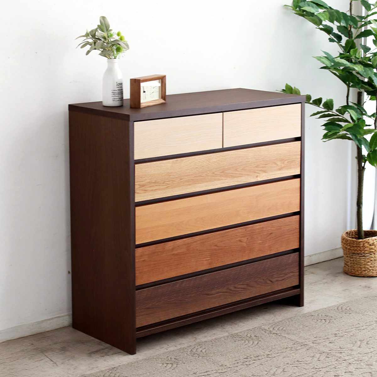 チェスト 5段 幅90cm 木目調 日本製 ( 引き出し 衣類収納 リビング収納 リビングチェスト 脚付き フルスライドレール 背面化粧 木目 引出 グラデーション )