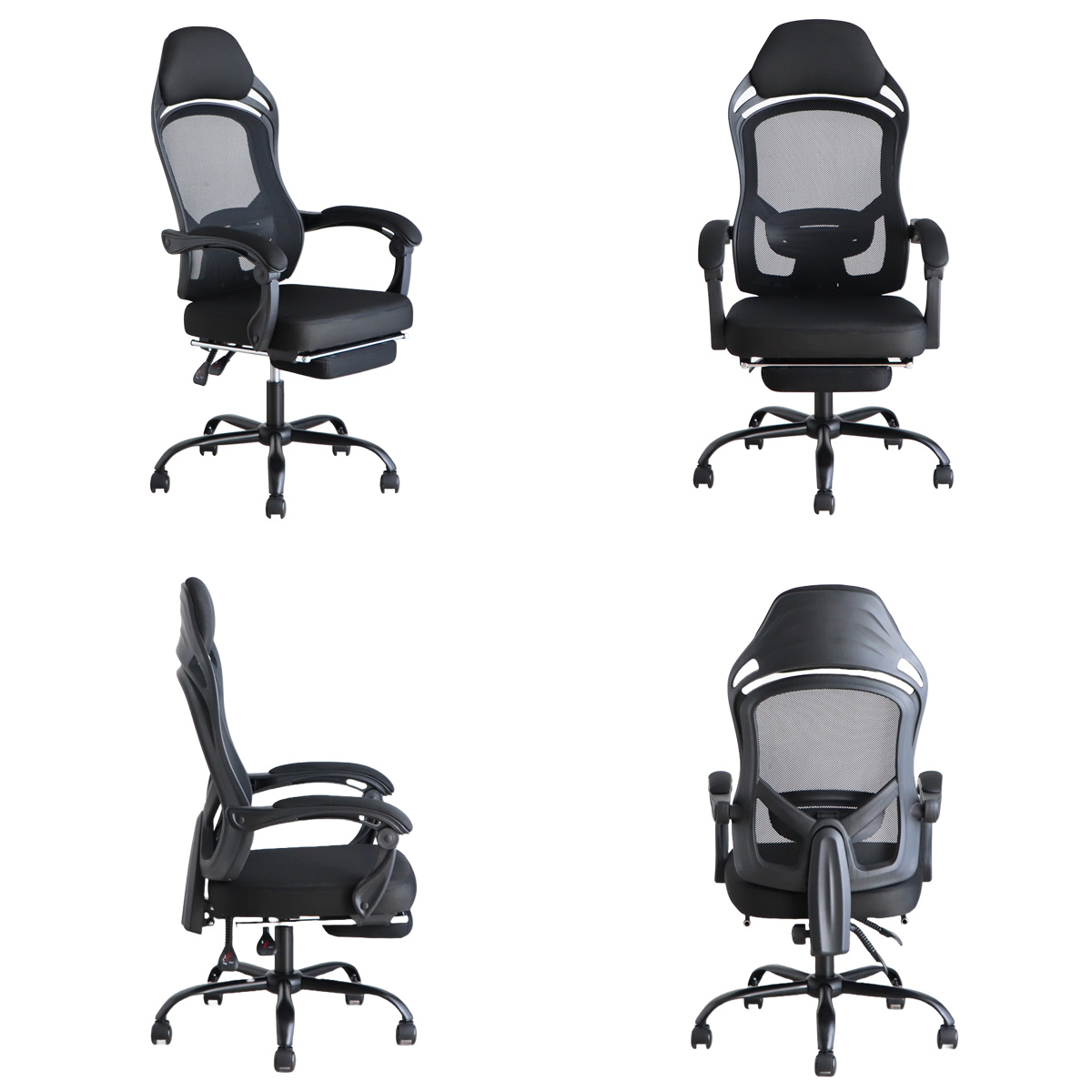 オフィスチェア 座面高44.5~52.5cm ヘッドレスト付き フットレスト付き メッシュ FT ( ワークチェア パソコンチェア ハイバック 肘掛け リクライニング デスクチェア 座面 高さ調節 キャスター付き チェア イス オフィス 仕事 ) 【レッド】 レッド