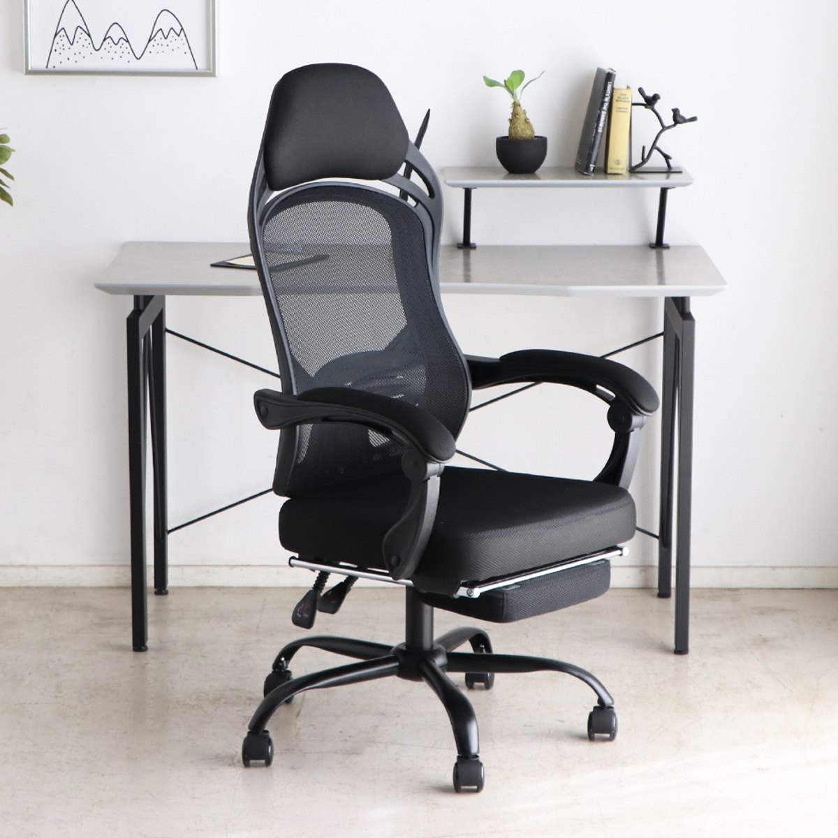 オフィスチェア 座面高44.5~52.5cm ヘッドレスト付き フットレスト付き メッシュ FT ( ワークチェア パソコンチェア ハイバック 肘掛け リクライニング デスクチェア 座面 高さ調節 キャスター付き チェア イス オフィス 仕事 ) 【レッド】 レッド