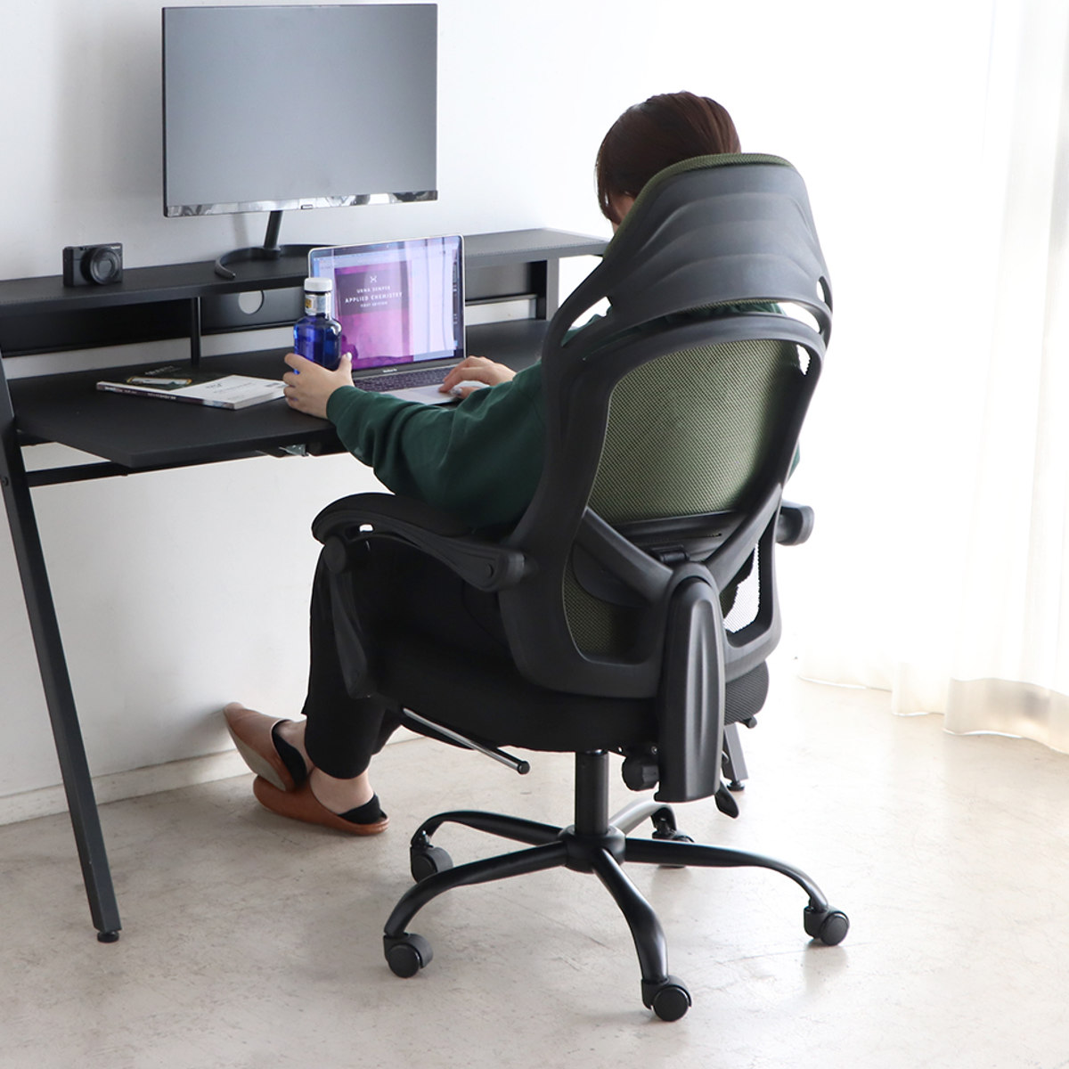 オフィスチェア 座面高44.5~52.5cm ヘッドレスト付き フットレスト付き メッシュ FT ( ワークチェア パソコンチェア ハイバック 肘掛け リクライニング デスクチェア 座面 高さ調節 キャスター付き チェア イス オフィス 仕事 ) 【レッド】 レッド