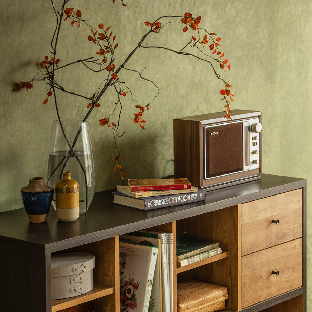 ローシェルフ 幅120cm 引き出し 木目調 日本製 脚付き ( シェルフ 本棚 ラック 収納 飾り棚 間仕切り ディスプレイ オープンラック バイカラー 家具 )