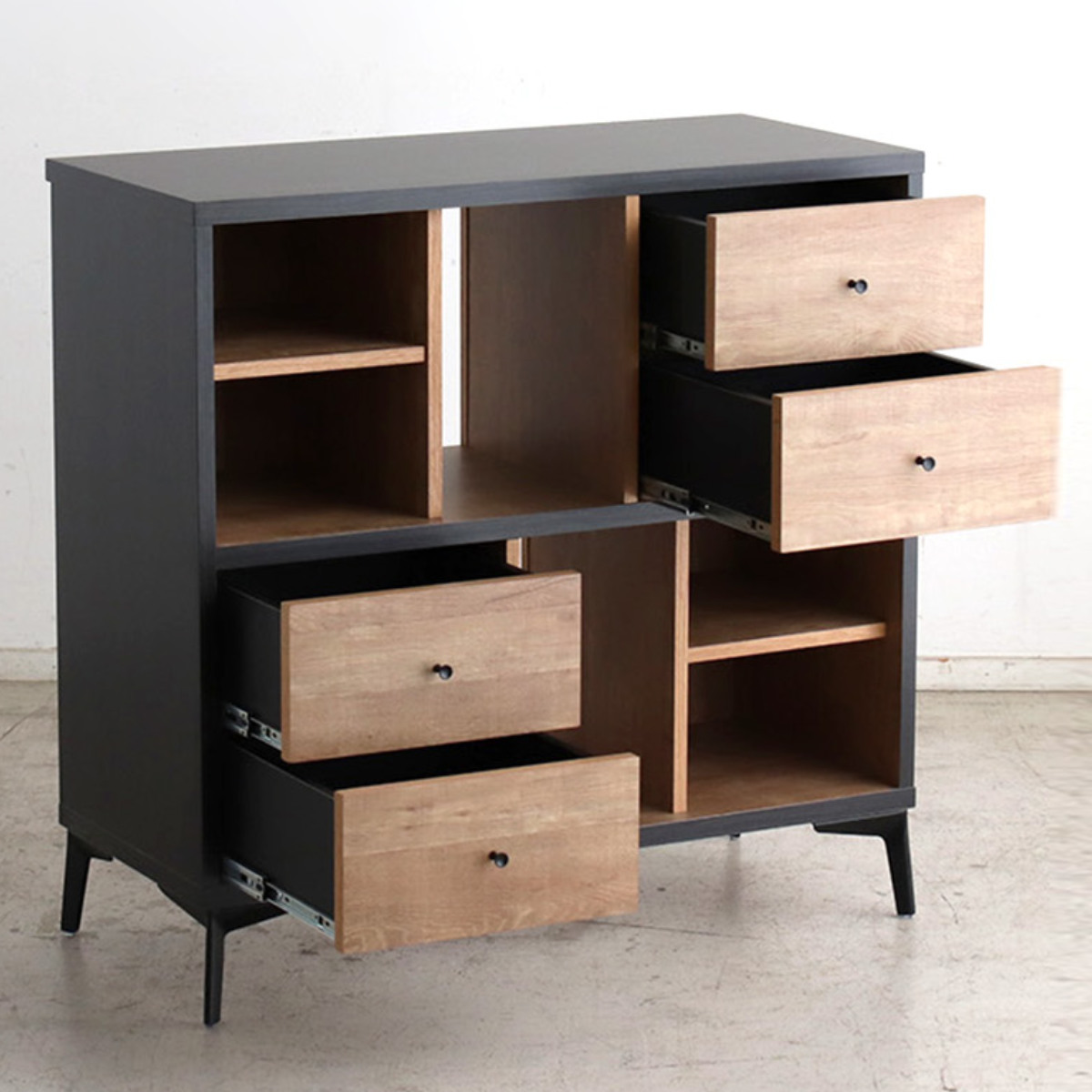 ローシェルフ 幅90cm 引き出し 木目調 日本製 脚付き ( シェルフ 本棚 ラック 収納 飾り棚 間仕切り ディスプレイ オープンラック バイカラー 家具 )