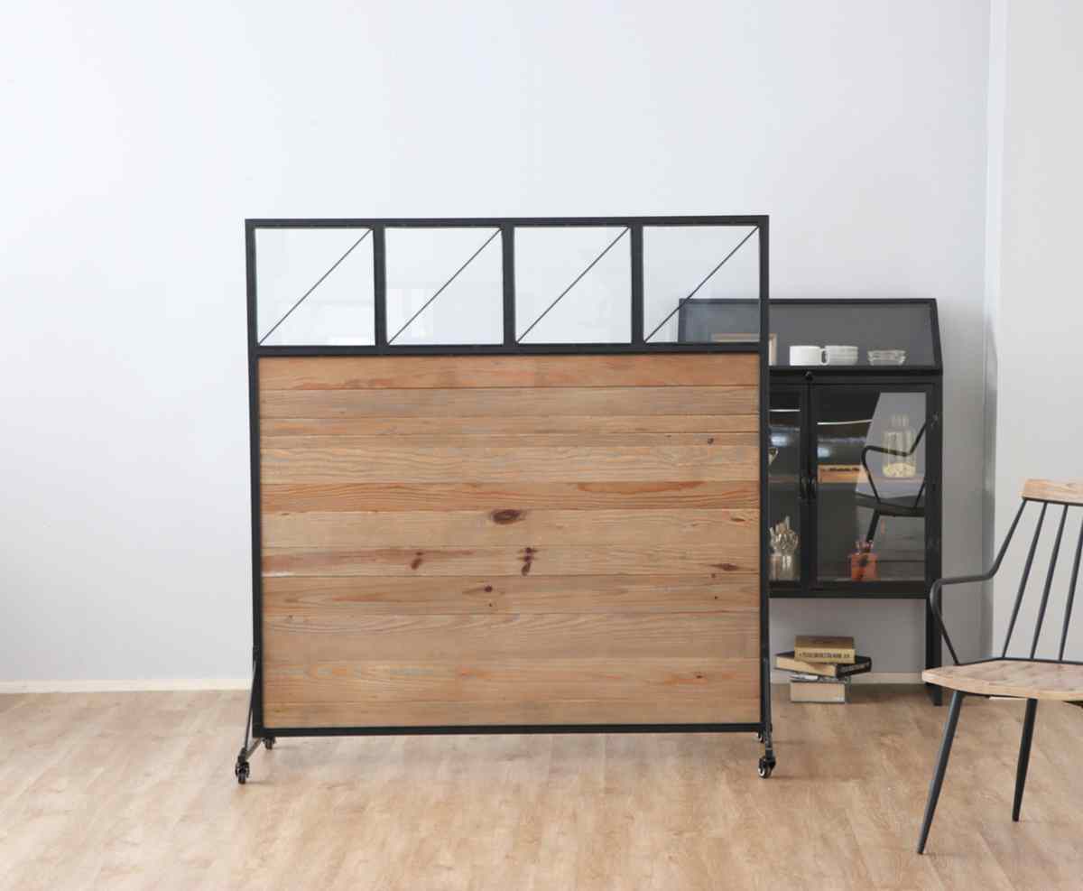 パーテーション 幅140cm 天然木 キャスター付き パイン ( 衝立 目隠し 間仕切り パイン古材 木製 高さ147cm ブラックスチール ついたて スクリーン )