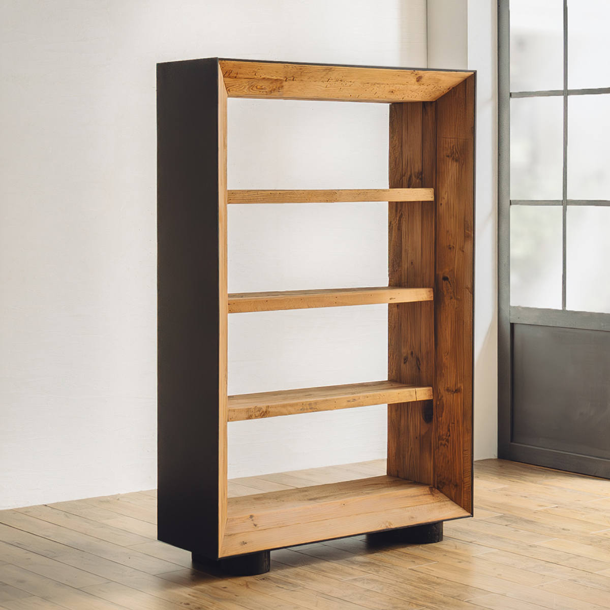 オープンラック 幅120cm 4段 天然木 完成品 オーク パイン ( ラック 棚 本棚 ディスプレイ シェルフ 木製 飾り棚 バイカラー パイン古材 )