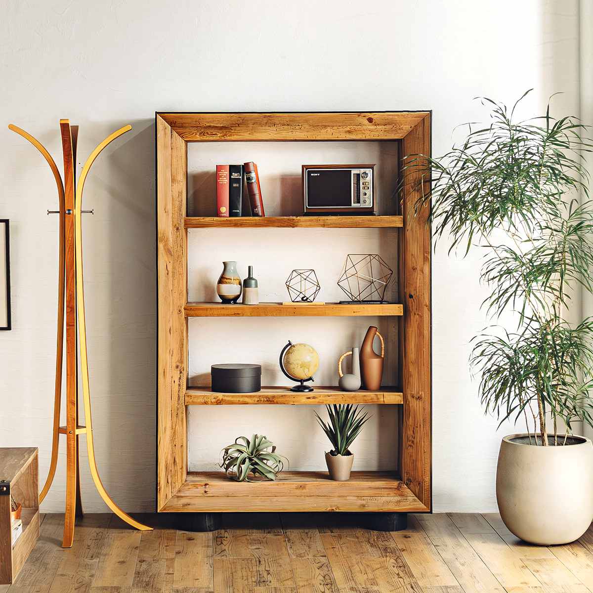 オープンラック 幅120cm 4段 天然木 完成品 オーク パイン ( ラック 棚 本棚 ディスプレイ シェルフ 木製 飾り棚 バイカラー パイン古材 )