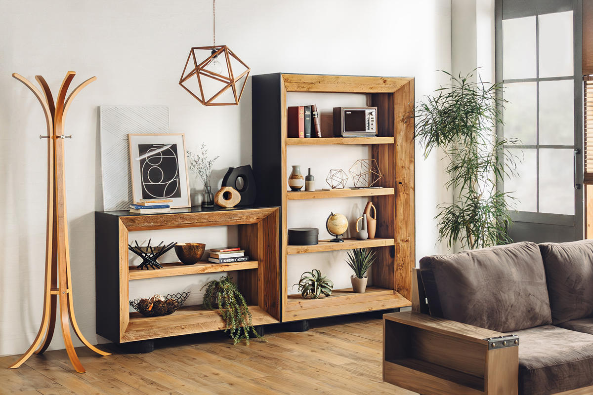 オープンラック 幅120cm 4段 天然木 完成品 オーク パイン ( ラック 棚 本棚 ディスプレイ シェルフ 木製 飾り棚 バイカラー パイン古材 )