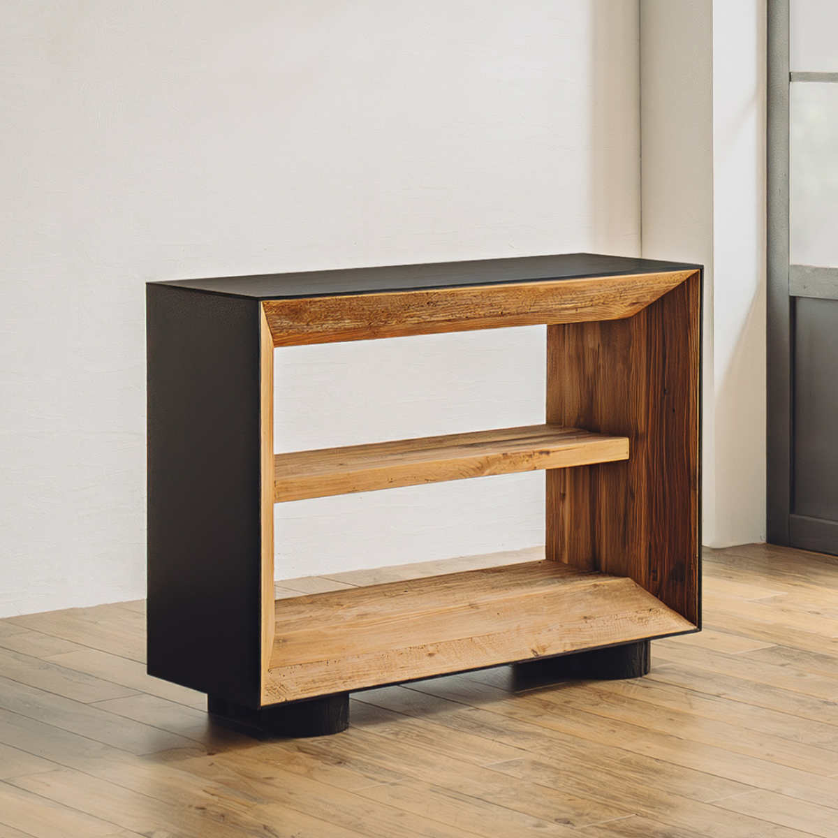 オープンラック 幅120cm 2段 天然木 完成品 オーク パイン ( ラック 棚 本棚 ディスプレイ シェルフ 木製 飾り棚 バイカラー パイン古材 )