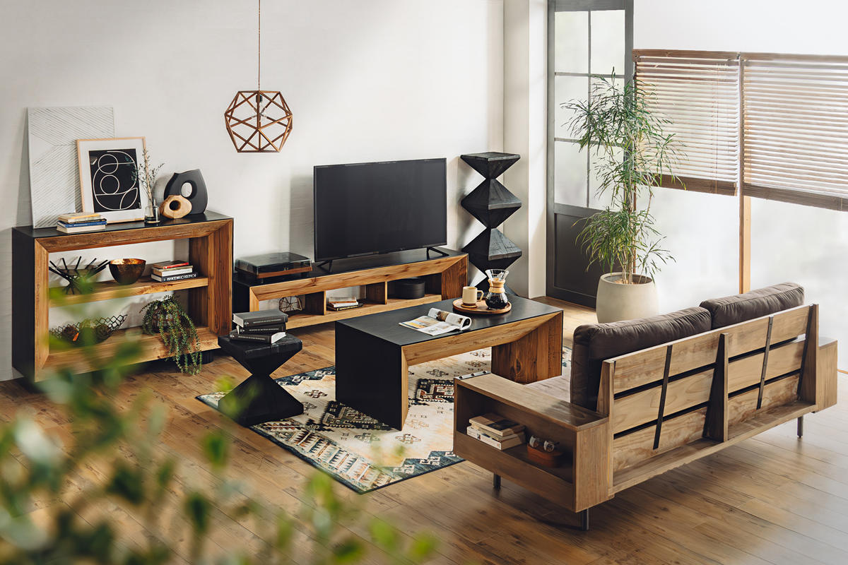 オープンラック 幅120cm 2段 天然木 完成品 オーク パイン ( ラック 棚 本棚 ディスプレイ シェルフ 木製 飾り棚 バイカラー パイン古材 )