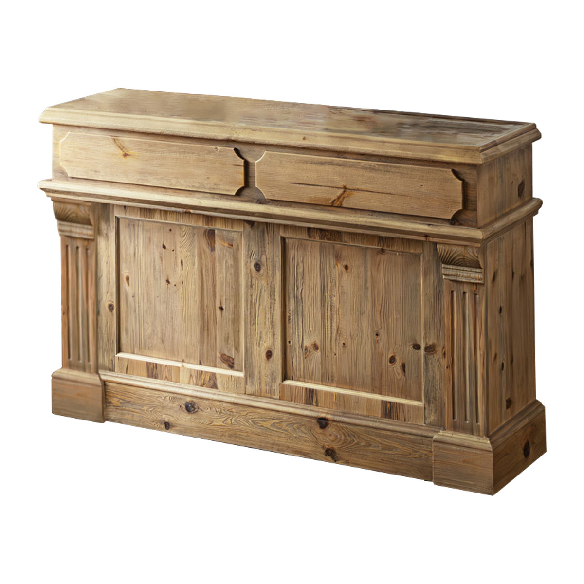 キッチンカウンター 幅150cm 天然木 完成品 ( レジカウンター 受付 浮彫加工 両面 2way 木製 カウンター レジ 飾り棚 引き出し ラック 棚 パイン古材 )