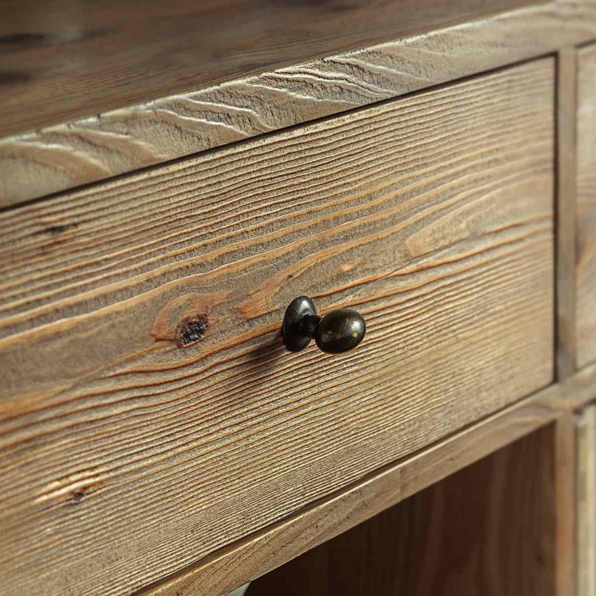 キッチンカウンター 幅150cm 天然木 完成品 ( レジカウンター 受付 浮彫加工 両面 2way 木製 カウンター レジ 飾り棚 引き出し ラック 棚 パイン古材 )