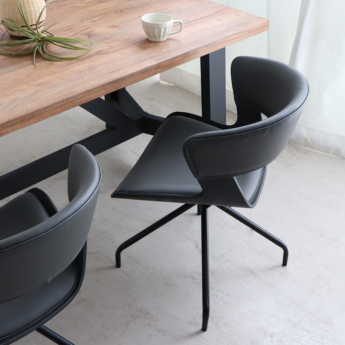 ダイニングチェア 座面高43cm 回転 ラウンドチェア ルシア ( チェア ダイニング イス レザー調 食卓椅子 ウレタン 木目調 スチール アームレス 椅子 チェアー いす 食卓 リビング リビングチェア 回転椅子 ) 【ブラウン】 ブラウン