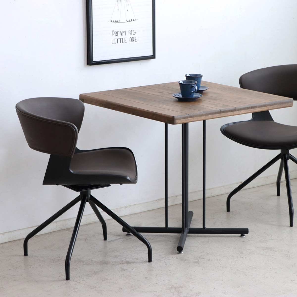 ダイニングチェア 座面高43cm 回転 ラウンドチェア ルシア ( チェア ダイニング イス レザー調 食卓椅子 ウレタン 木目調 スチール アームレス 椅子 チェアー いす 食卓 リビング リビングチェア 回転椅子 ) 【ブラウン】 ブラウン