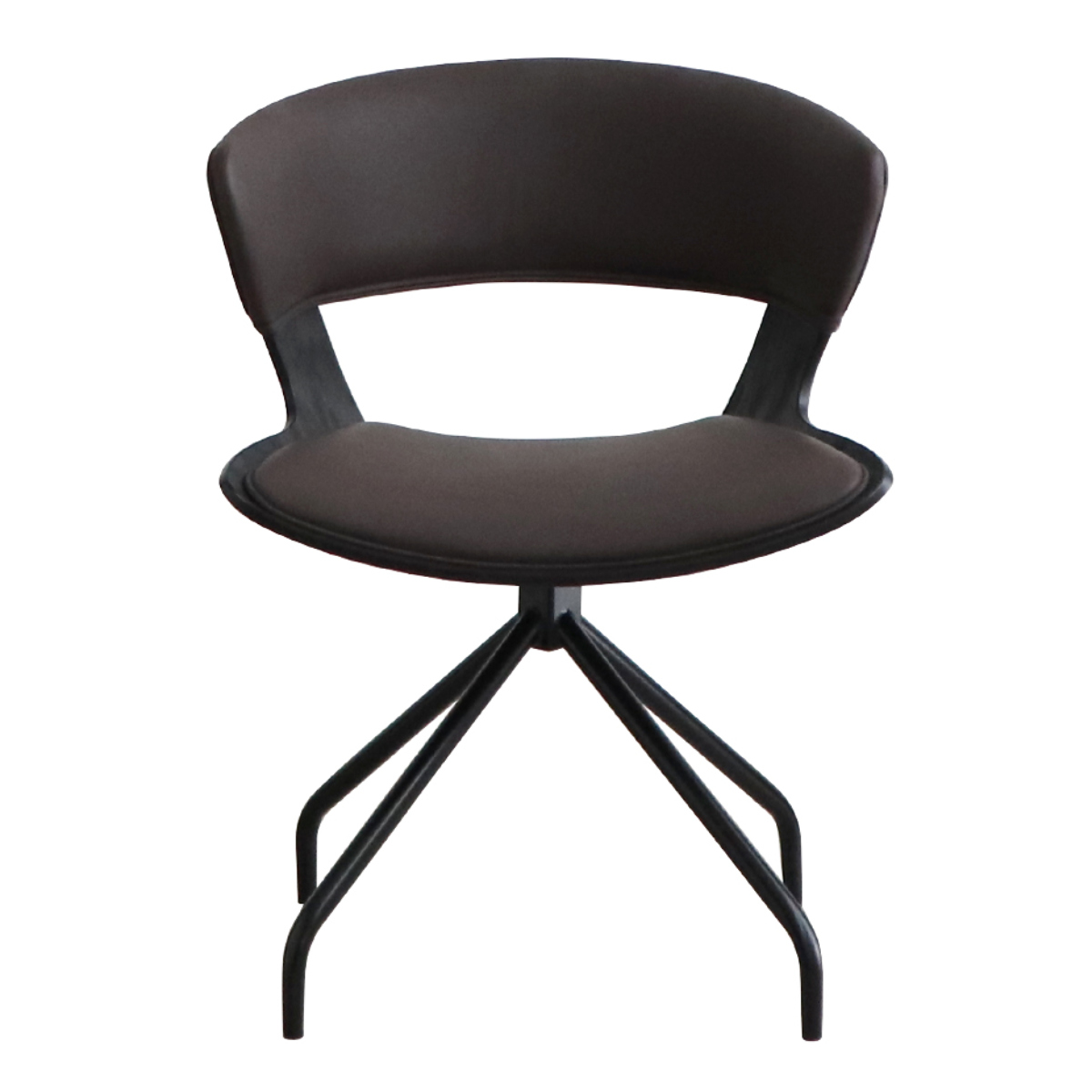 ダイニングチェア 座面高43cm 回転 ラウンドチェア ルシア ( チェア ダイニング イス レザー調 食卓椅子 ウレタン 木目調 スチール アームレス 椅子 チェアー いす 食卓 リビング リビングチェア 回転椅子 ) 【ブラウン】 ブラウン