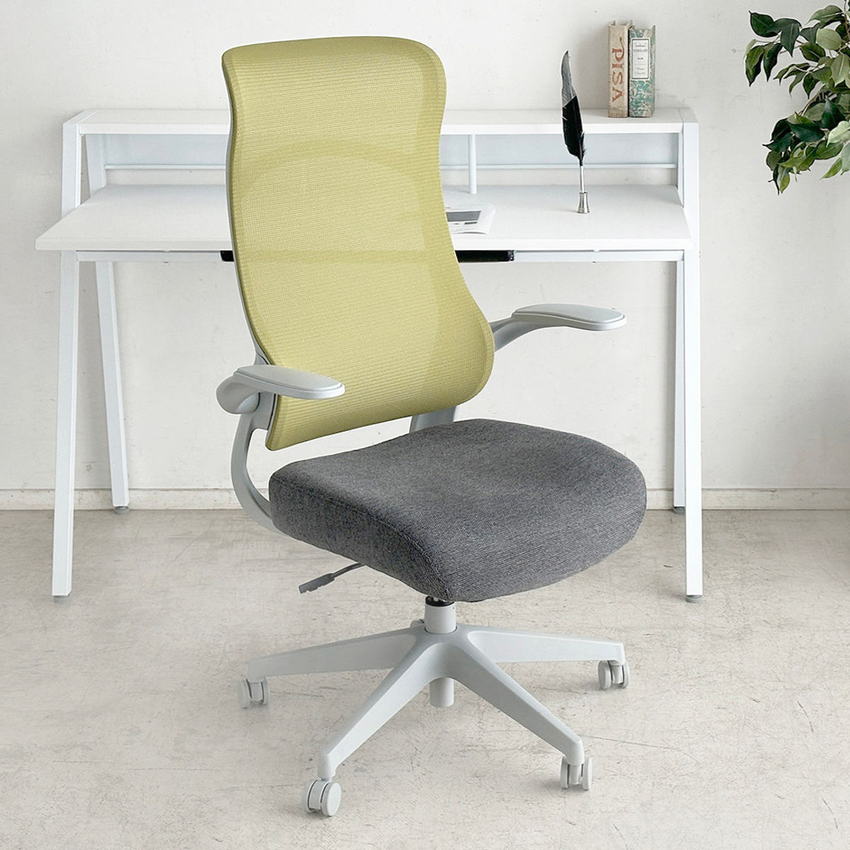 オフィスチェア 座面高43~50.5cm 肘掛け付き メッシュ グレッタ ( ワークチェア パソコンチェア ハイバック 肘掛け 跳ね上げ式 デスクチェア 座面 高さ調節 キャスター付き チェア イス オフィス 仕事 ) 【イエロー】 イエロー