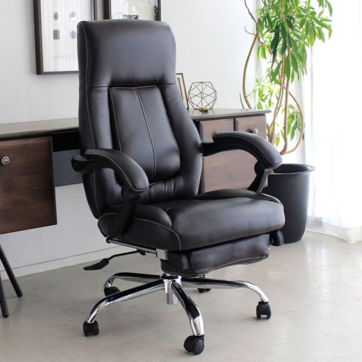 オフィスチェア 座面高47~53cm 昇降式 リクライニング機能付き フットレスト付き ゲーミングチェア ( ワークチェア パソコンチェア 角度調整 腰当て付き 肘掛け ハイバック ソフトレザー キャスター付き イス 仕事 ゲーム ) 【ブラウン】 ブラウン