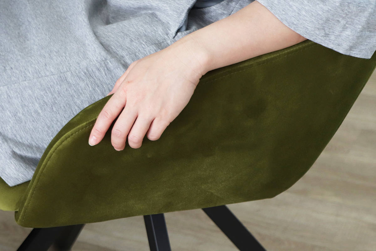 ダイニングチェア 座面高45cm 回転 DAVIS ベルベット調生地 ( チェア ダイニング イス 椅子 食卓椅子 肘掛け ベロア調 回転椅子 デスクチェア いす 食卓 リビング リビングチェア シンプル おしゃれ ) 【グリーン】 グリーン