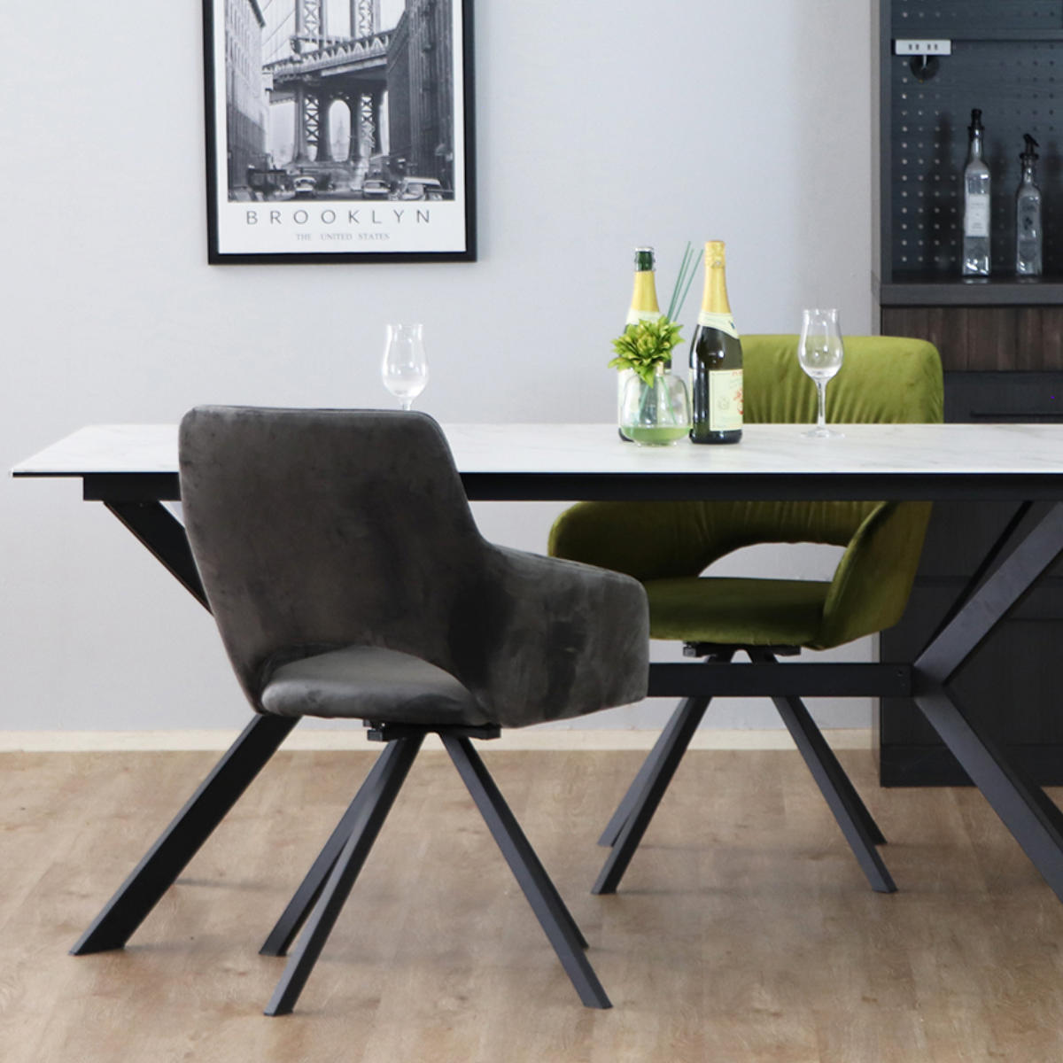 ダイニングチェア 座面高45cm 回転 DAVIS ベルベット調生地 ( チェア ダイニング イス 椅子 食卓椅子 肘掛け ベロア調 回転椅子 デスクチェア いす 食卓 リビング リビングチェア シンプル おしゃれ ) 【グリーン】 グリーン