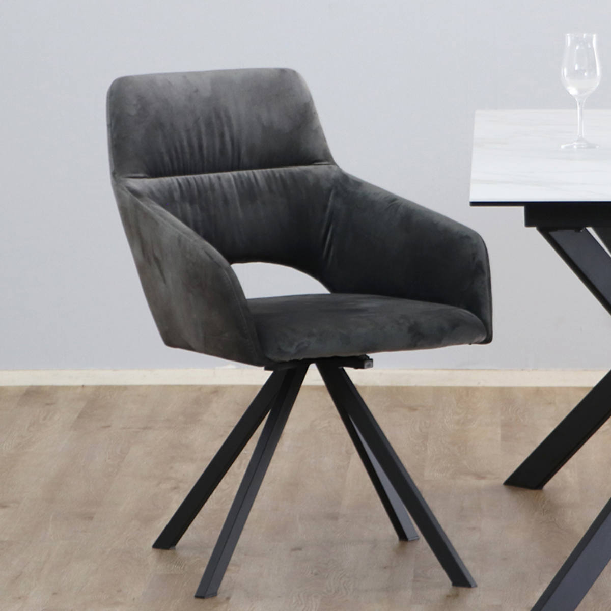 ダイニングチェア 座面高45cm 回転 DAVIS ベルベット調生地 ( チェア ダイニング イス 椅子 食卓椅子 肘掛け ベロア調 回転椅子 デスクチェア いす 食卓 リビング リビングチェア シンプル おしゃれ ) 【グリーン】 グリーン