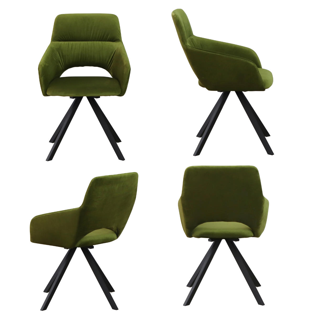 ダイニングチェア 座面高45cm 回転 DAVIS ベルベット調生地 ( チェア ダイニング イス 椅子 食卓椅子 肘掛け ベロア調 回転椅子 デスクチェア いす 食卓 リビング リビングチェア シンプル おしゃれ ) 【グリーン】 グリーン