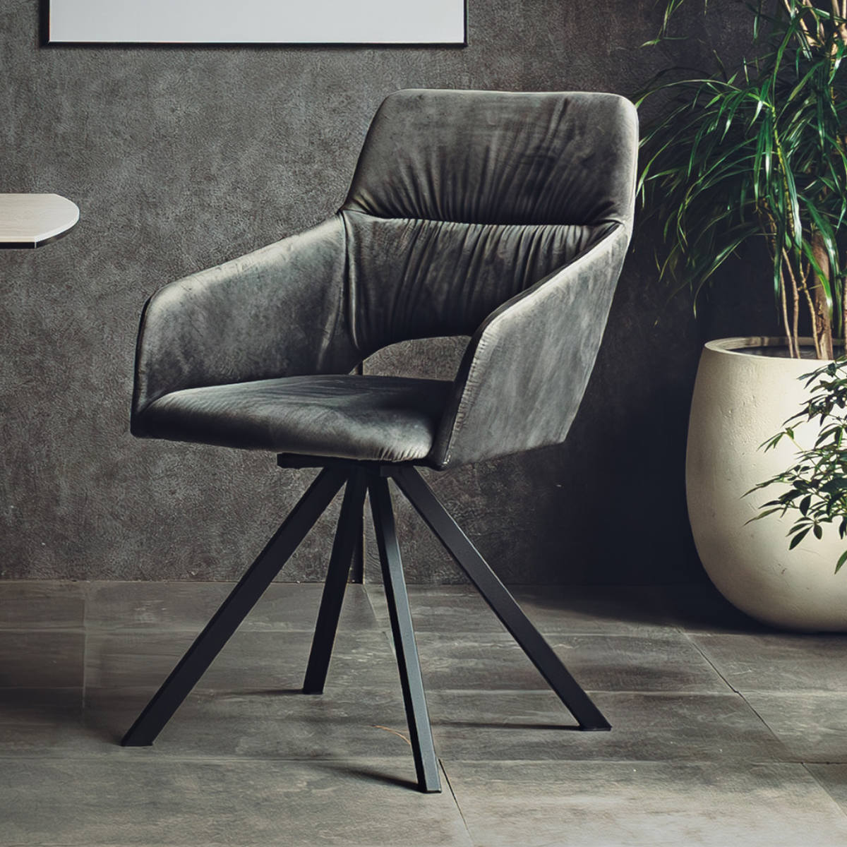 ダイニングチェア 座面高45cm 回転 DAVIS ベルベット調生地 ( チェア ダイニング イス 椅子 食卓椅子 肘掛け ベロア調 回転椅子 デスクチェア いす 食卓 リビング リビングチェア シンプル おしゃれ ) 【グリーン】 グリーン