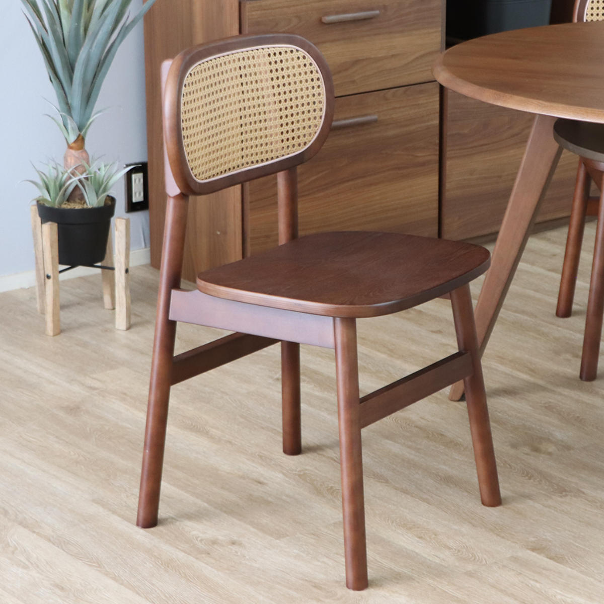 ダイニングチェア 座面高45cm 背もたれ付き コッティ ( チェア ダイニング イス 木製 天然木 食卓椅子 アームレス 肘なし 完成品 ラタン調 ウッドチェア 椅子 チェアー いす 食卓 リビング リビングチェア アッシュ ビーチ ) 【ブラウン】 ブラウン