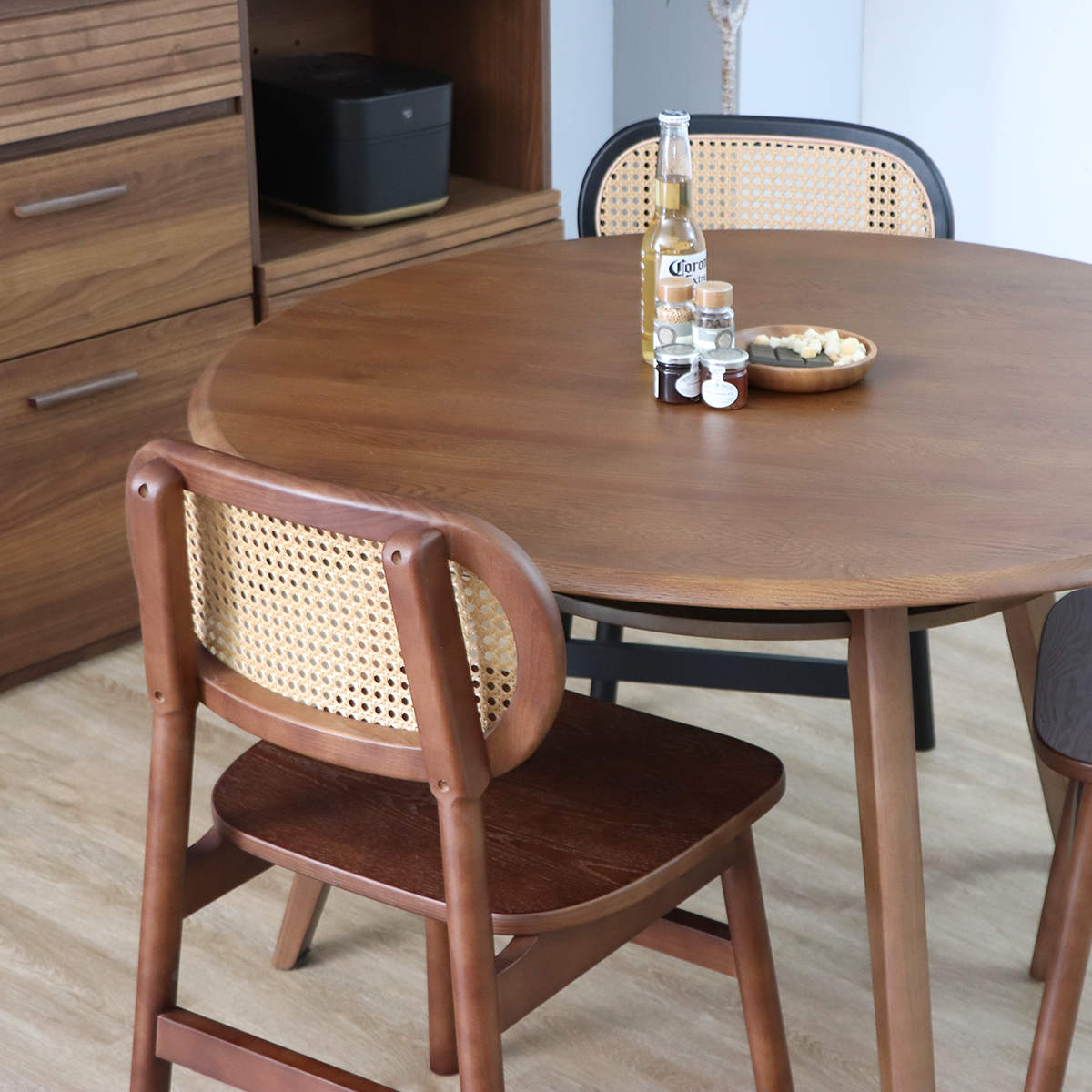ダイニングチェア 座面高45cm 背もたれ付き コッティ ( チェア ダイニング イス 木製 天然木 食卓椅子 アームレス 肘なし 完成品 ラタン調 ウッドチェア 椅子 チェアー いす 食卓 リビング リビングチェア アッシュ ビーチ ) 【ブラウン】 ブラウン