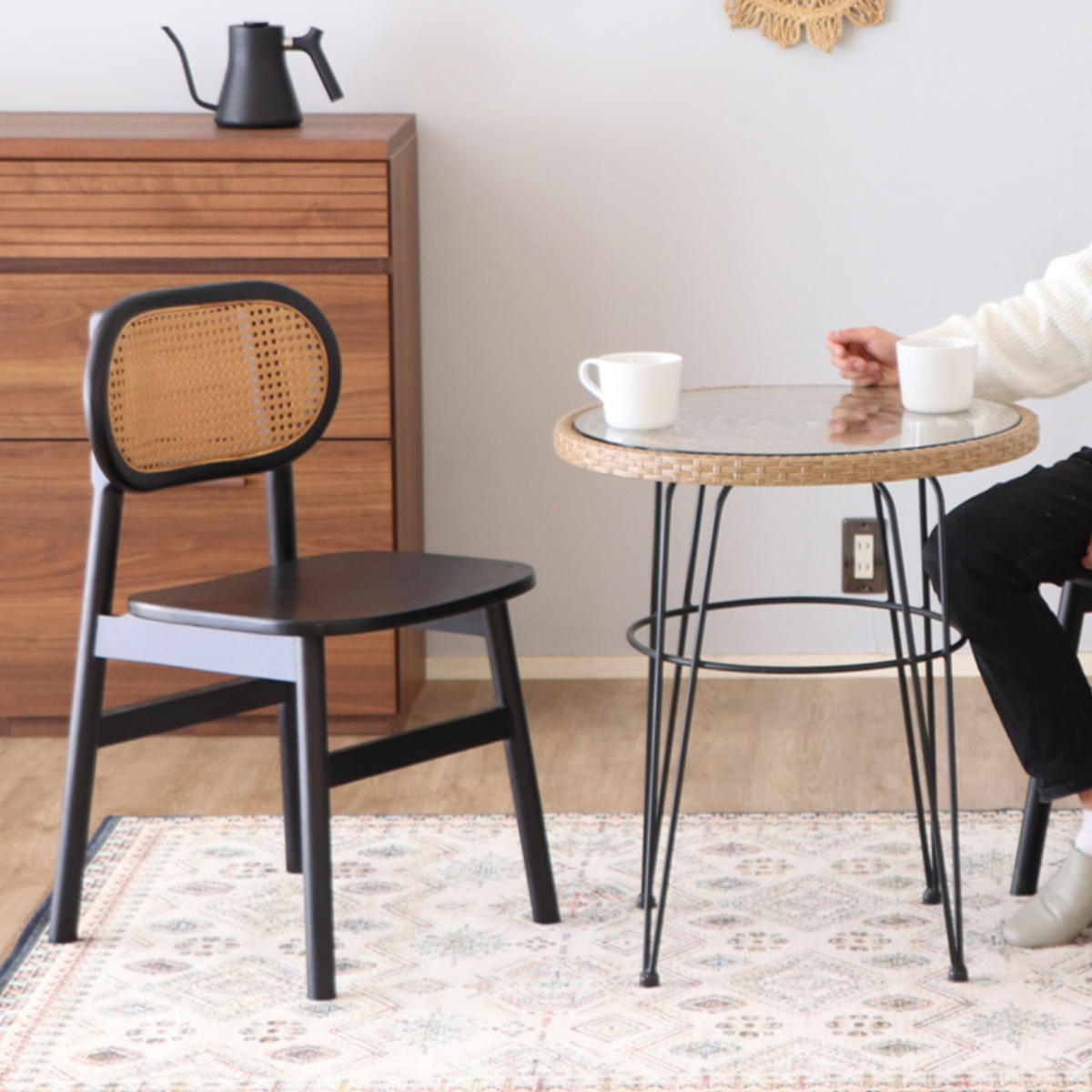 ダイニングチェア 座面高45cm 背もたれ付き コッティ ( チェア ダイニング イス 木製 天然木 食卓椅子 アームレス 肘なし 完成品 ラタン調 ウッドチェア 椅子 チェアー いす 食卓 リビング リビングチェア アッシュ ビーチ ) 【ブラウン】 ブラウン