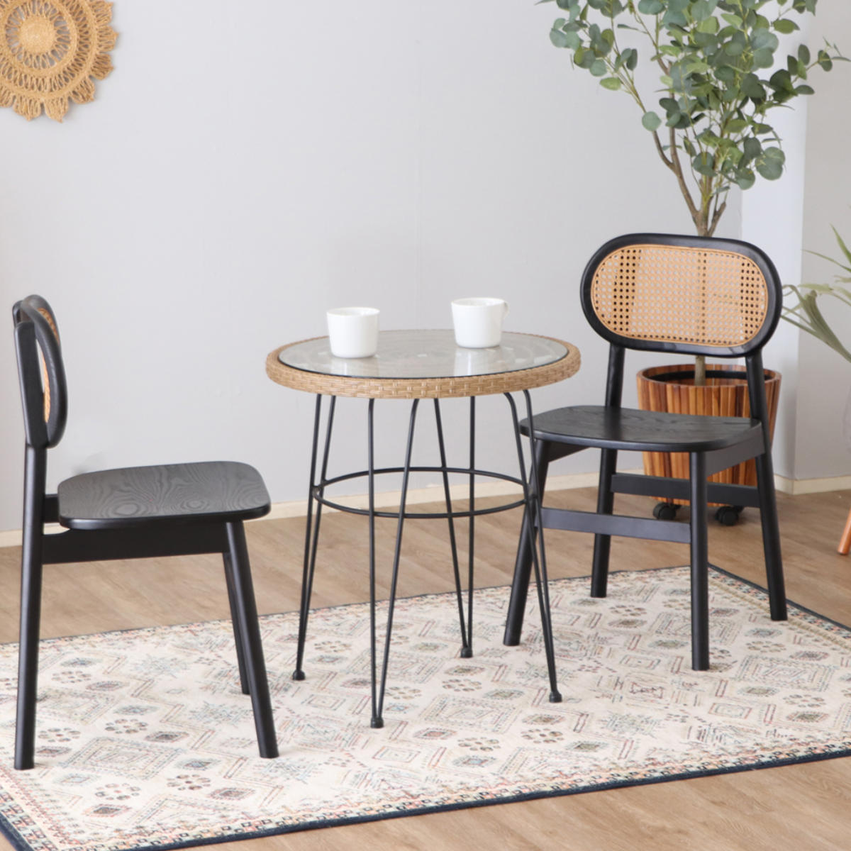 ダイニングチェア 座面高45cm 背もたれ付き コッティ ( チェア ダイニング イス 木製 天然木 食卓椅子 アームレス 肘なし 完成品 ラタン調 ウッドチェア 椅子 チェアー いす 食卓 リビング リビングチェア アッシュ ビーチ ) 【ブラウン】 ブラウン