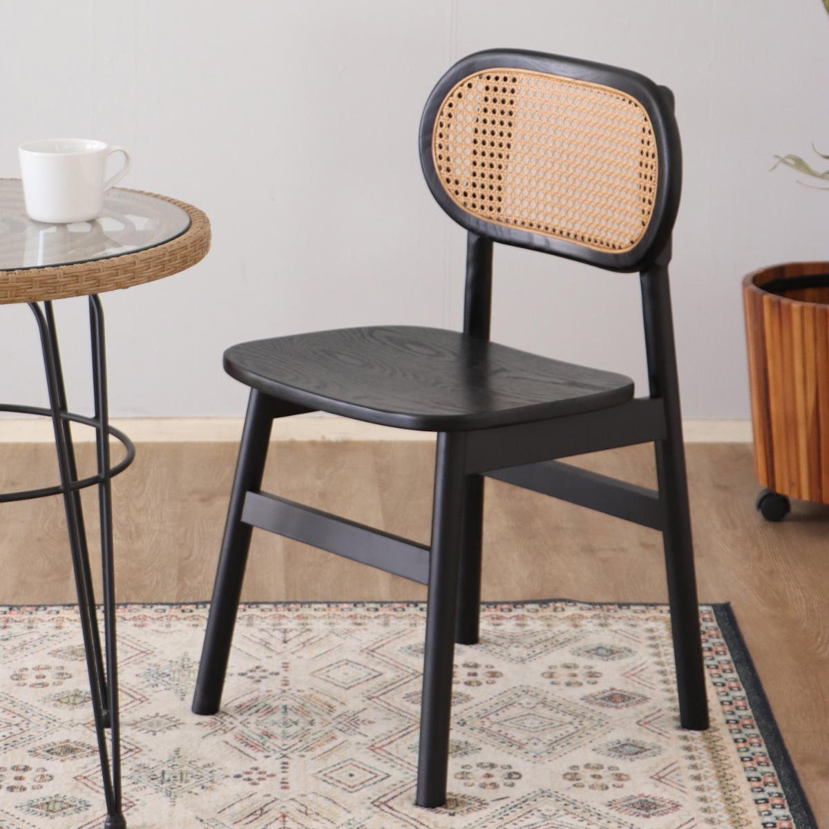 ダイニングチェア 座面高45cm 背もたれ付き コッティ ( チェア ダイニング イス 木製 天然木 食卓椅子 アームレス 肘なし 完成品 ラタン調 ウッドチェア 椅子 チェアー いす 食卓 リビング リビングチェア アッシュ ビーチ ) 【ブラウン】 ブラウン