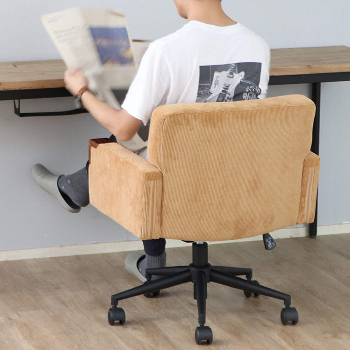 オフィスチェア 座面高43~50.5cm 回転 昇降式 ウォルク コーデュロイ ( ワークチェア パソコンチェア 高さ調節 座面 広め 肘掛け キャスター付き デスクチェア チェア イス オフィス 仕事 在宅 チェアー 椅子 いす ) 【グリーン】 グリーン