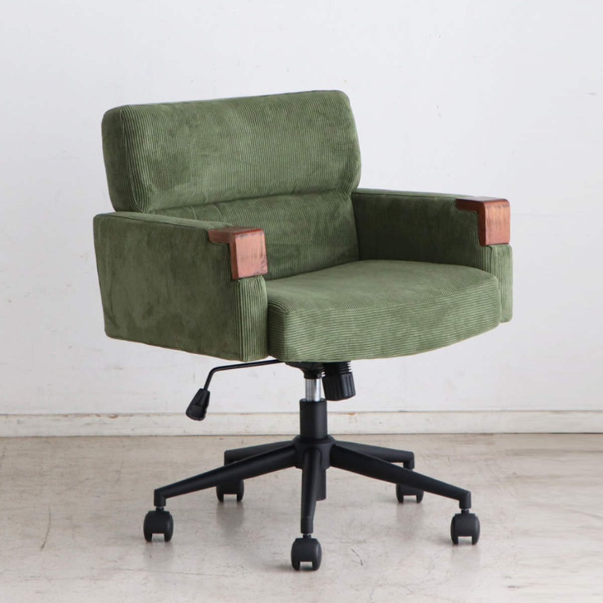 オフィスチェア 座面高43~50.5cm 回転 昇降式 ウォルク コーデュロイ ( ワークチェア パソコンチェア 高さ調節 座面 広め 肘掛け キャスター付き デスクチェア チェア イス オフィス 仕事 在宅 チェアー 椅子 いす ) 【グリーン】 グリーン