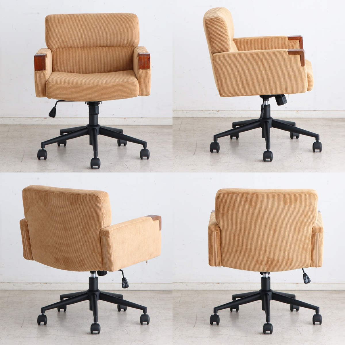 オフィスチェア 座面高43~50.5cm 回転 昇降式 ウォルク コーデュロイ ( ワークチェア パソコンチェア 高さ調節 座面 広め 肘掛け キャスター付き デスクチェア チェア イス オフィス 仕事 在宅 チェアー 椅子 いす ) 【グリーン】 グリーン