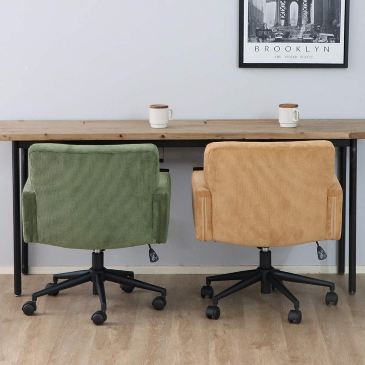 オフィスチェア 座面高43~50.5cm 回転 昇降式 ウォルク コーデュロイ ( ワークチェア パソコンチェア 高さ調節 座面 広め 肘掛け キャスター付き デスクチェア チェア イス オフィス 仕事 在宅 チェアー 椅子 いす ) 【グリーン】 グリーン