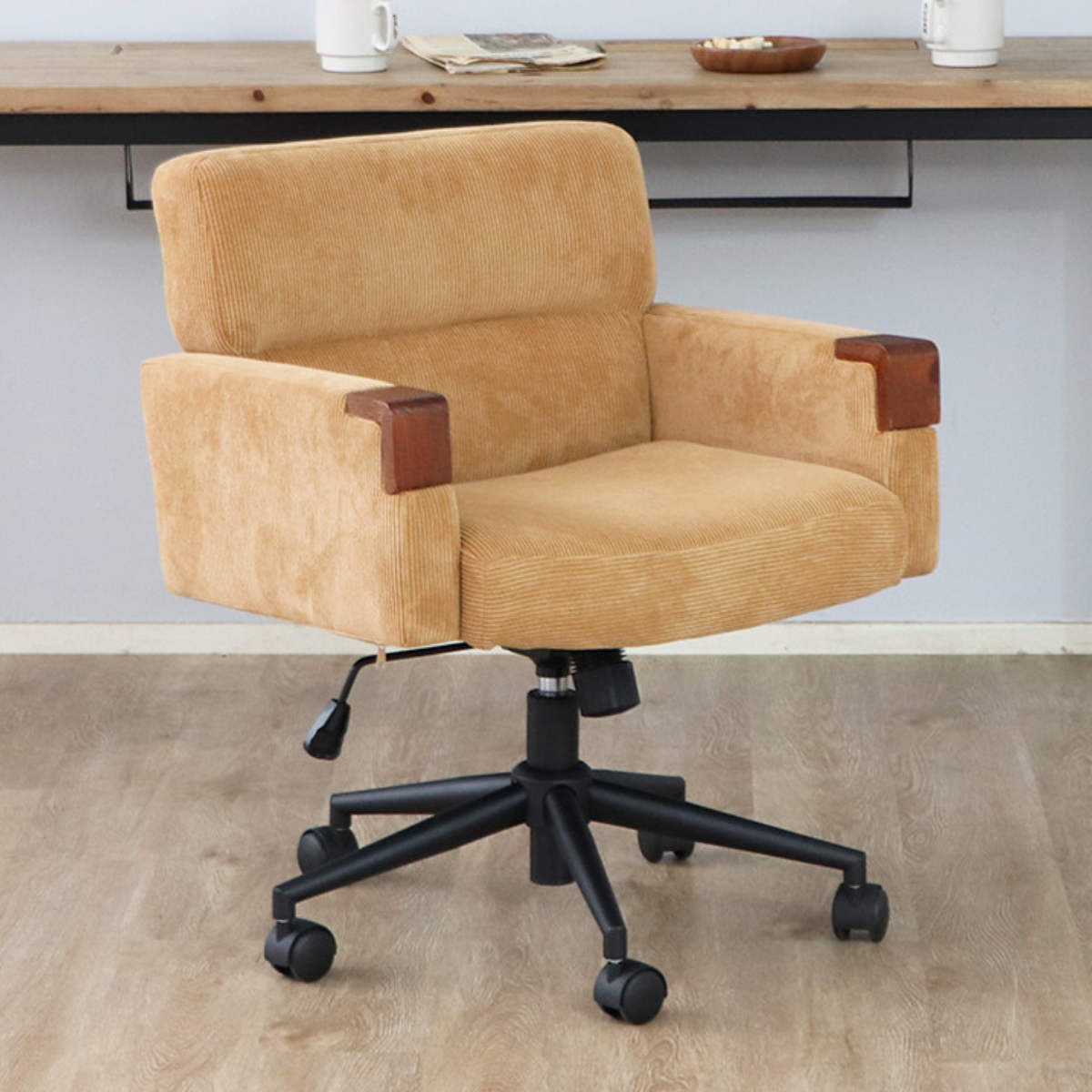 オフィスチェア 座面高43~50.5cm 回転 昇降式 ウォルク コーデュロイ ( ワークチェア パソコンチェア 高さ調節 座面 広め 肘掛け キャスター付き デスクチェア チェア イス オフィス 仕事 在宅 チェアー 椅子 いす ) 【グリーン】 グリーン