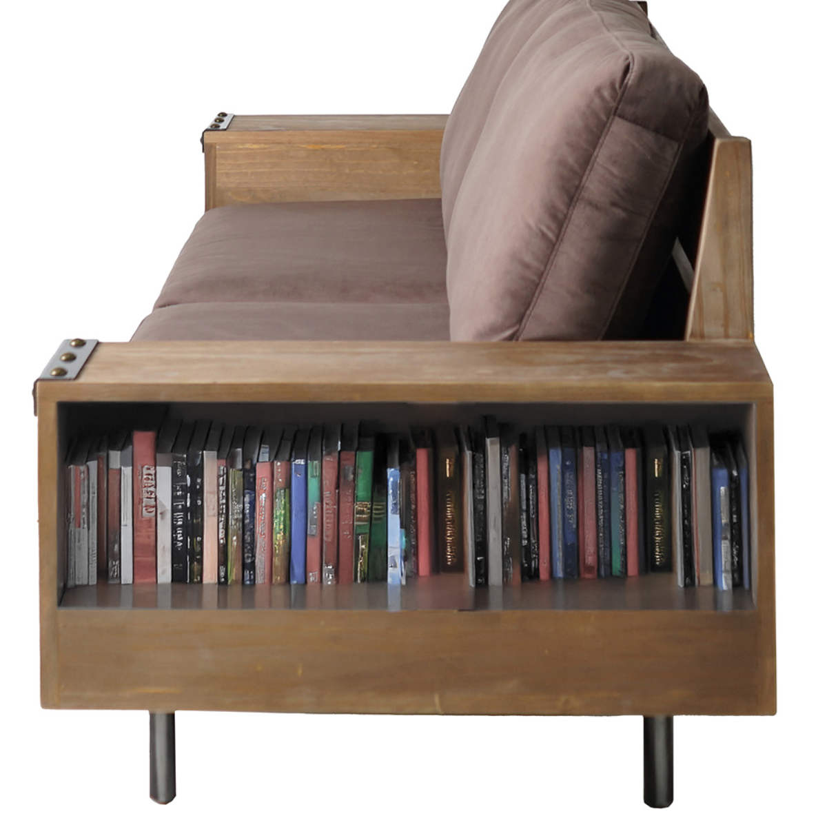 ソファ 幅198cm 2.5人掛け ジーク ラック付き ( リビングソファ 木製フレーム ソファー 完成品 木製 天然木 ヴィンテージ調 肘掛け サイド収納 棚付き ファブリック スチール脚 耐荷重100kg 丈夫 sofa ) 【ライトグレー】 ライトグレー