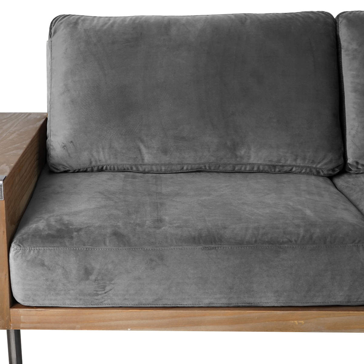 ソファ 幅230cm 3人掛け ジーク ラック付き ( リビングソファ 木製フレーム ソファー 完成品 木製 天然木 ヴィンテージ調 肘掛け サイド収納 棚付き ファブリック スチール脚 耐荷重100kg 丈夫 sofa ) 【ブラウン】 ブラウン