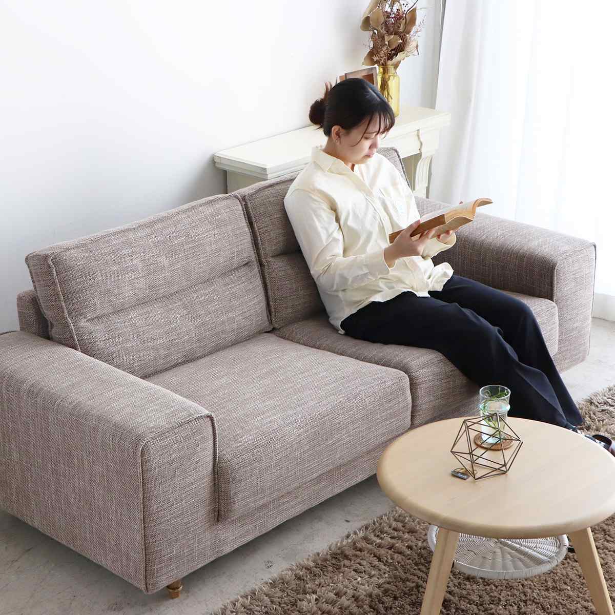 ソファ 幅196cm 3人掛け ヘボン ( リビングソファ ソファー 完成品 肘掛け 広い 座面 ゆったり ごろ寝 ファブリック 木製脚 アンティーク調 ろくろ脚 sofa )