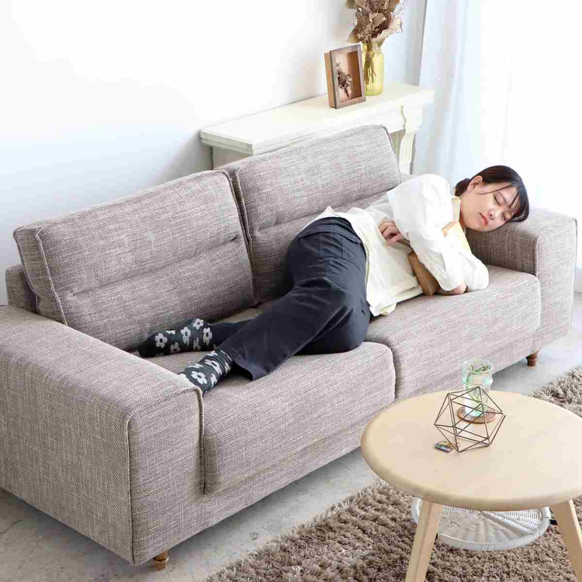 ソファ 幅196cm 3人掛け ヘボン ( リビングソファ ソファー 完成品 肘掛け 広い 座面 ゆったり ごろ寝 ファブリック 木製脚 アンティーク調 ろくろ脚 sofa )