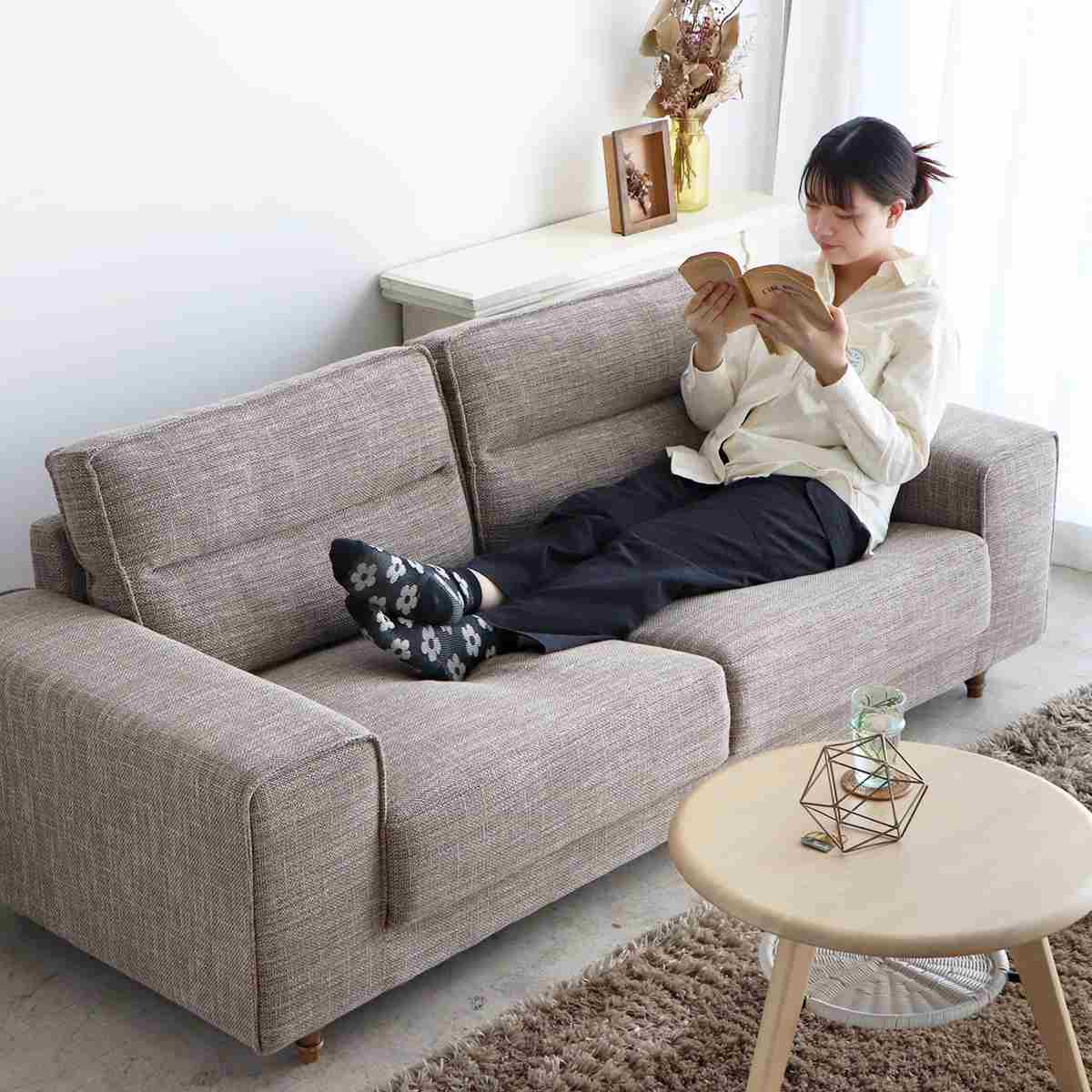 ソファ 幅196cm 3人掛け ヘボン ( リビングソファ ソファー 完成品 肘掛け 広い 座面 ゆったり ごろ寝 ファブリック 木製脚 アンティーク調 ろくろ脚 sofa )