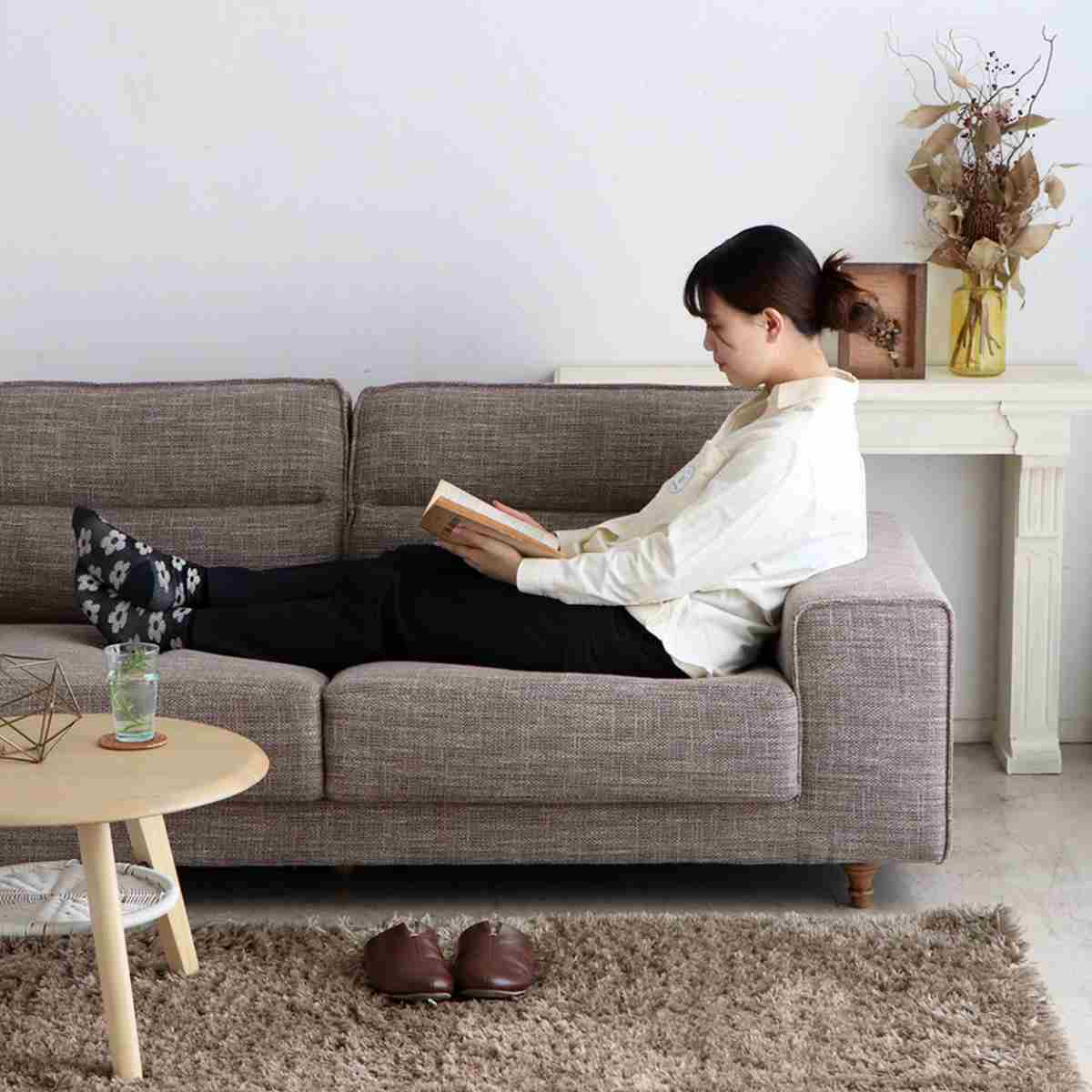 ソファ 幅196cm 3人掛け ヘボン ( リビングソファ ソファー 完成品 肘掛け 広い 座面 ゆったり ごろ寝 ファブリック 木製脚 アンティーク調 ろくろ脚 sofa )