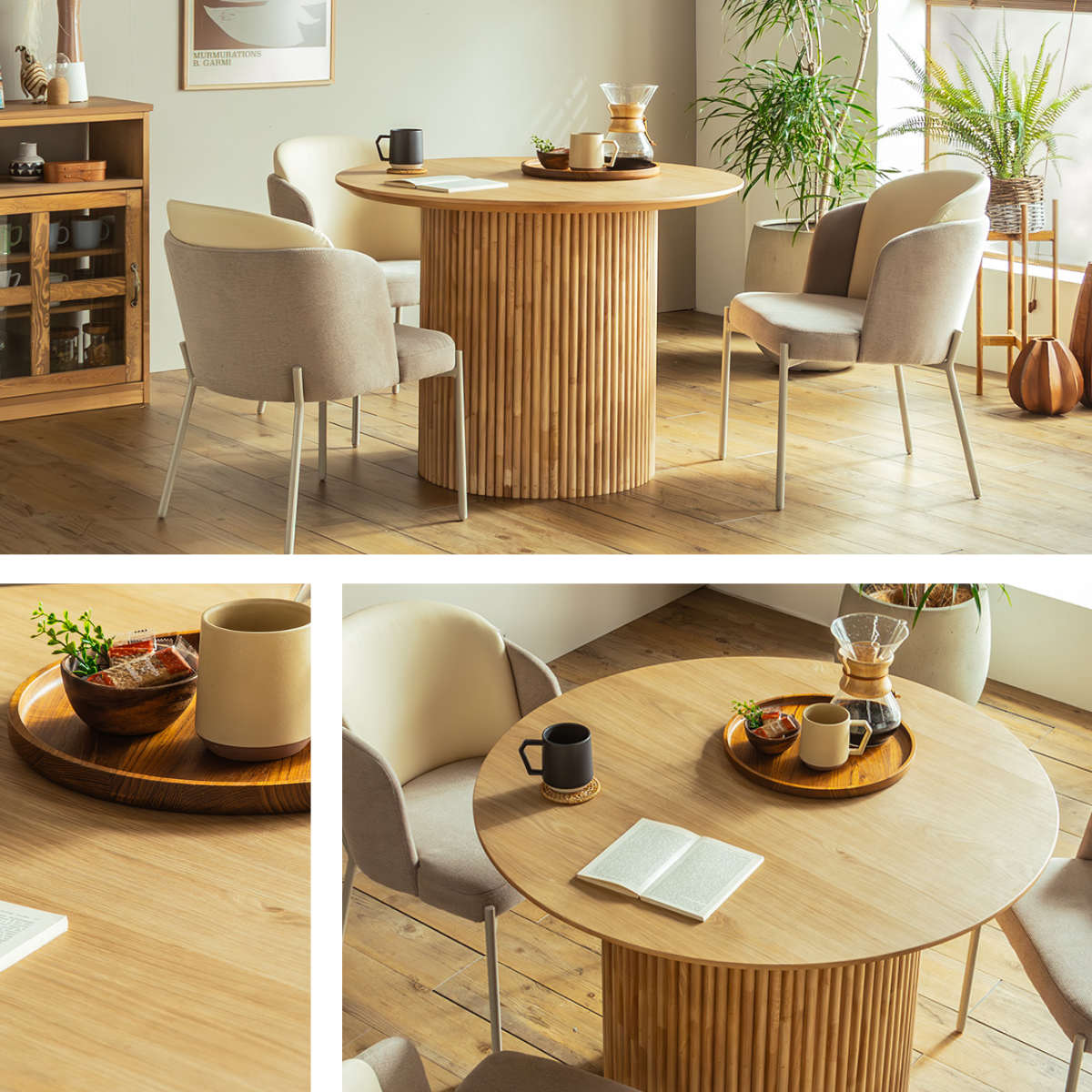 円形テーブル 幅100cm ロペス ダイニングテーブル ( テーブル 食卓テーブル 丸 机 木製 天然木 ダイニング 食卓 2~4人 円型 1本脚 リビングテーブル 木製テーブル ウッドテーブル 丸テーブル ) 【ナチュラル】 ナチュラル