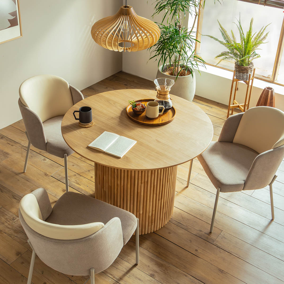 円形テーブル 幅100cm ロペス ダイニングテーブル ( テーブル 食卓テーブル 丸 机 木製 天然木 ダイニング 食卓 2~4人 円型 1本脚 リビングテーブル 木製テーブル ウッドテーブル 丸テーブル ) 【ナチュラル】 ナチュラル