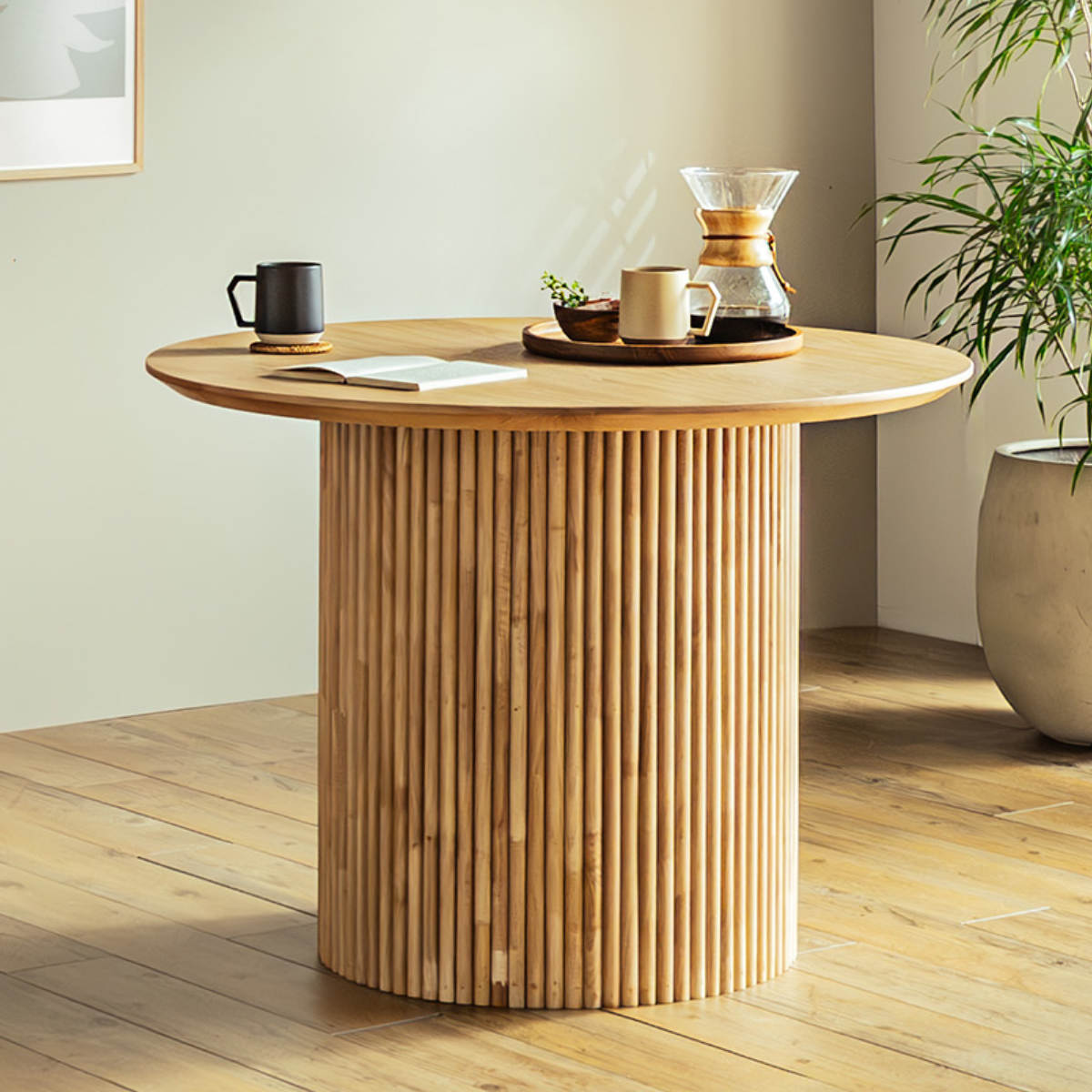 円形テーブル 幅100cm ロペス ダイニングテーブル ( テーブル 食卓テーブル 丸 机 木製 天然木 ダイニング 食卓 2~4人 円型 1本脚 リビングテーブル 木製テーブル ウッドテーブル 丸テーブル ) 【ナチュラル】 ナチュラル