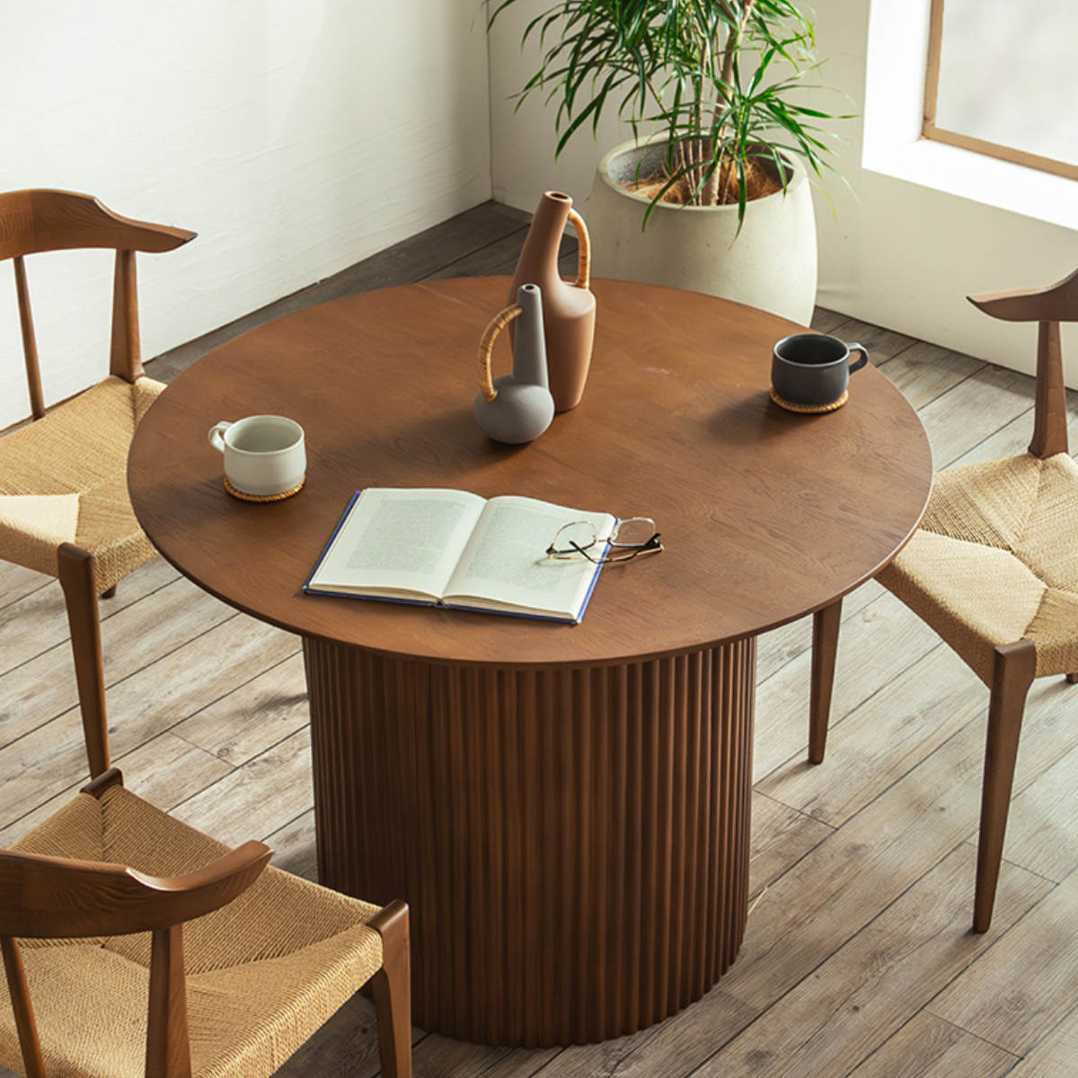 円形テーブル 幅100cm ロペス ダイニングテーブル ( テーブル 食卓テーブル 丸 机 木製 天然木 ダイニング 食卓 2~4人 円型 1本脚 リビングテーブル 木製テーブル ウッドテーブル 丸テーブル ) 【ナチュラル】 ナチュラル