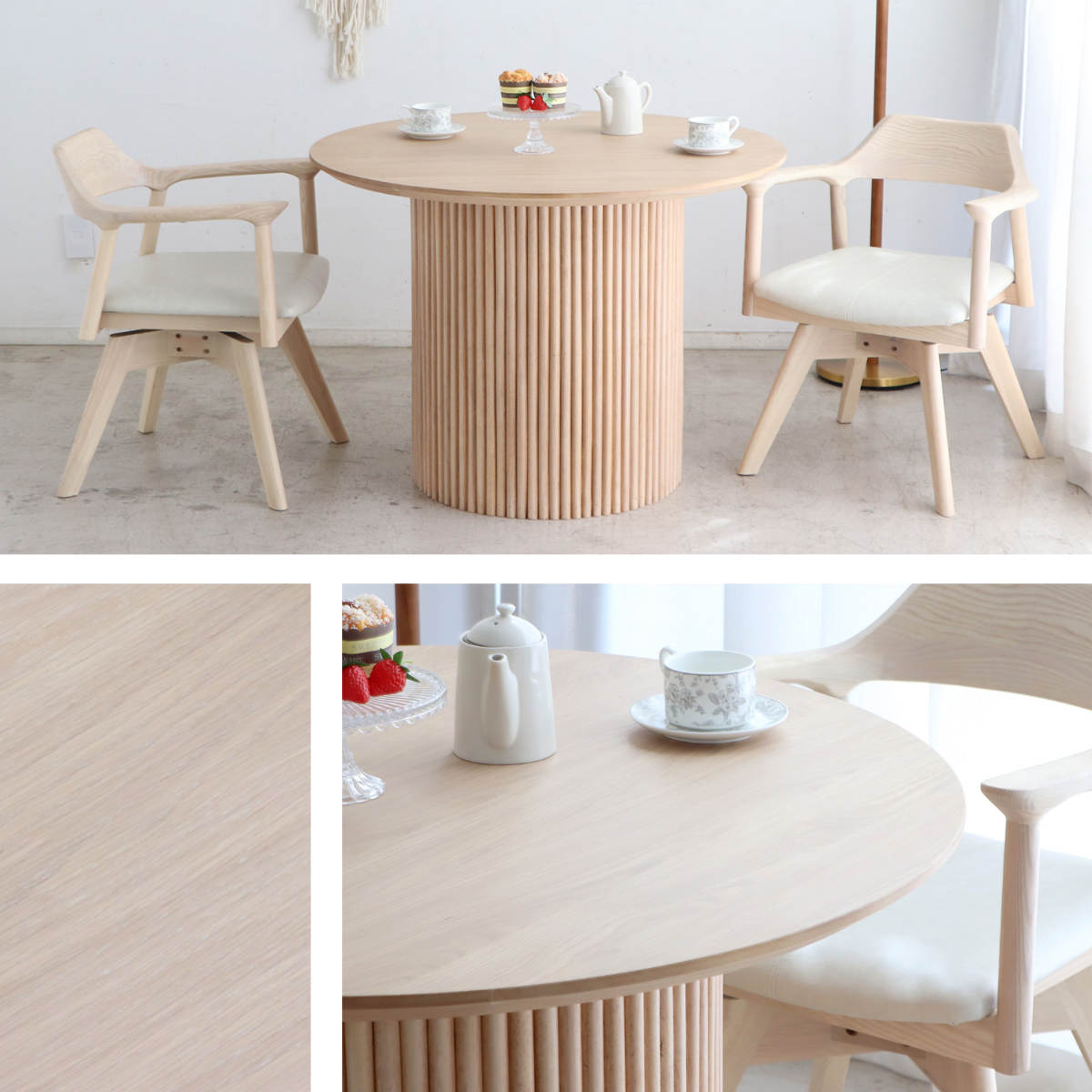 円形テーブル 幅100cm ロペス ダイニングテーブル ( テーブル 食卓テーブル 丸 机 木製 天然木 ダイニング 食卓 2~4人 円型 1本脚 リビングテーブル 木製テーブル ウッドテーブル 丸テーブル ) 【シャビーナチュラル】 シャビーナチュラル