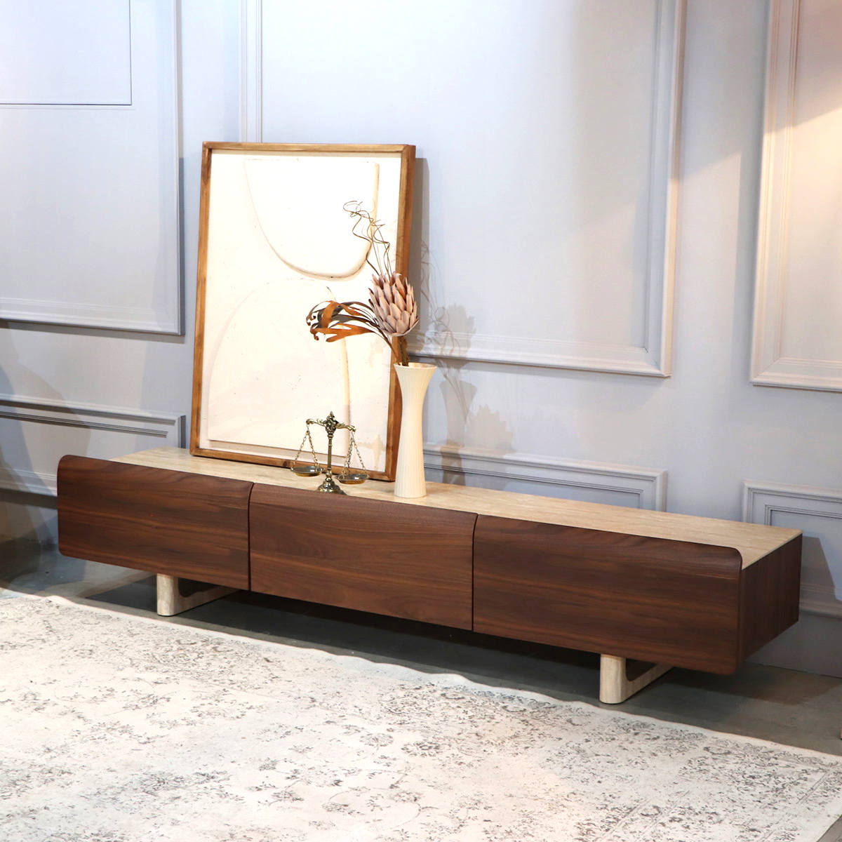 テレビ台 幅179.9cm ローボード ビオランテ 突板 ウォールナット ( TV台 テレビボード 石目調 大容量 スライドレール リビングボード 引き出し 大型テレビ対応 飾り棚 )