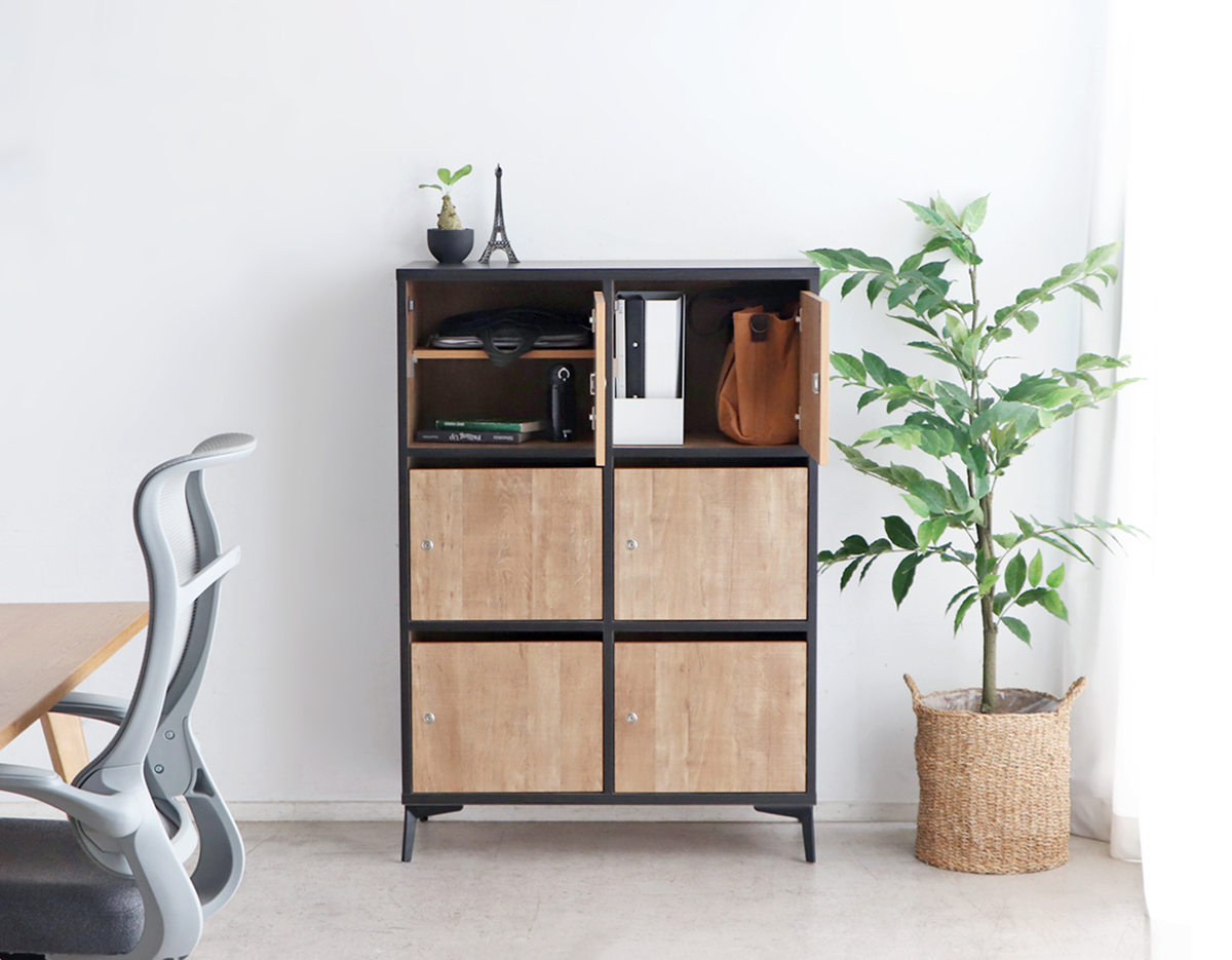 ロッカー 幅90cm 木目調 鍵付き 完成品 日本製 脚付き ( 鍵付ロッカー 荷物入れ オフィスロッカー 書庫 更衣室 更衣ロッカー 可動棚 棚 ラック 3段 )