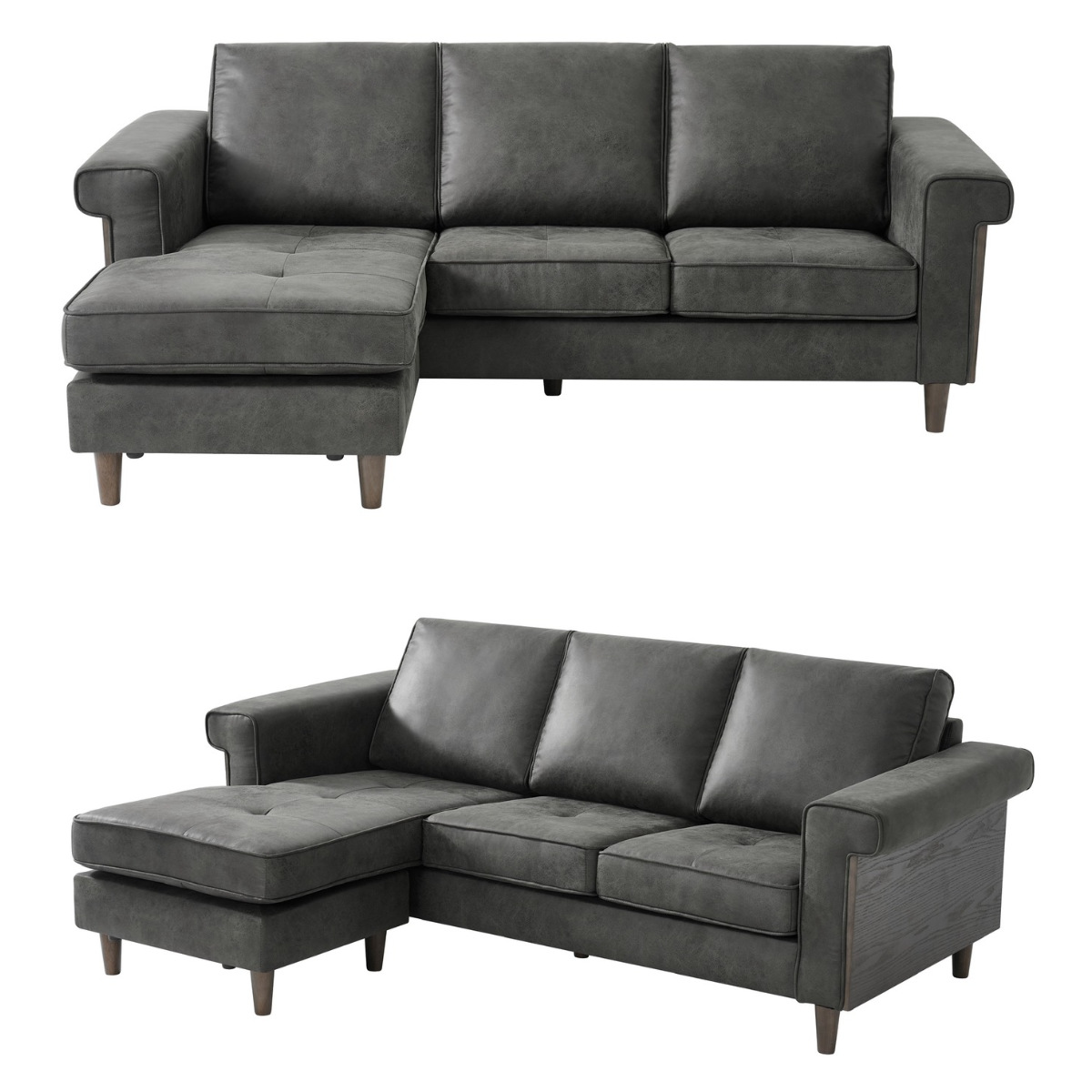 カウチソファ 幅195cm 3人掛け グラン ( ソファ リビングソファ 脚付き アームソファ コーナーソファ オットマン レイアウト自由 レザー調 ローソファ ソファー 木製脚 天然木 ファブリック 肘掛け ) 【キャメル】 キャメル