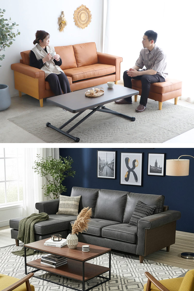 カウチソファ 幅195cm 3人掛け グラン ( ソファ リビングソファ 脚付き アームソファ コーナーソファ オットマン レイアウト自由 レザー調 ローソファ ソファー 木製脚 天然木 ファブリック 肘掛け ) 【キャメル】 キャメル